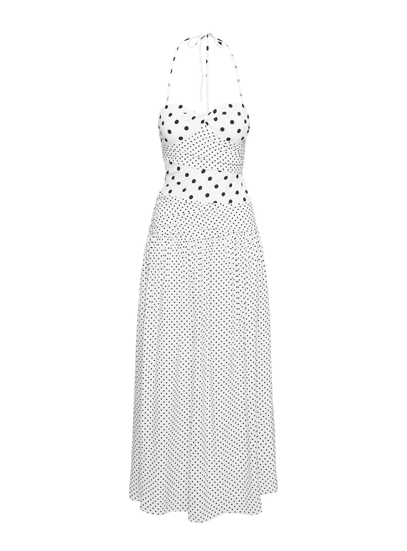 Marguerite Halter Maxi Dress White Polka Dot - Image 5