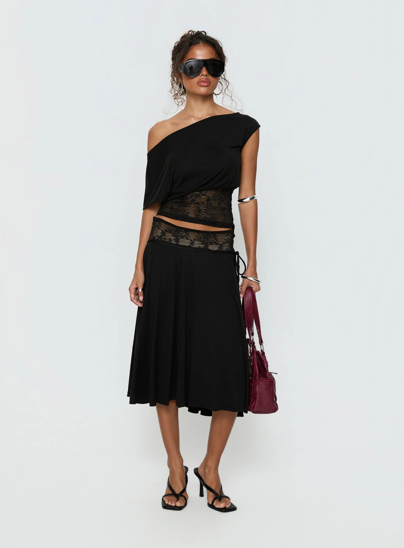 Marienna One Shoulder Lace Top Black - Image 3