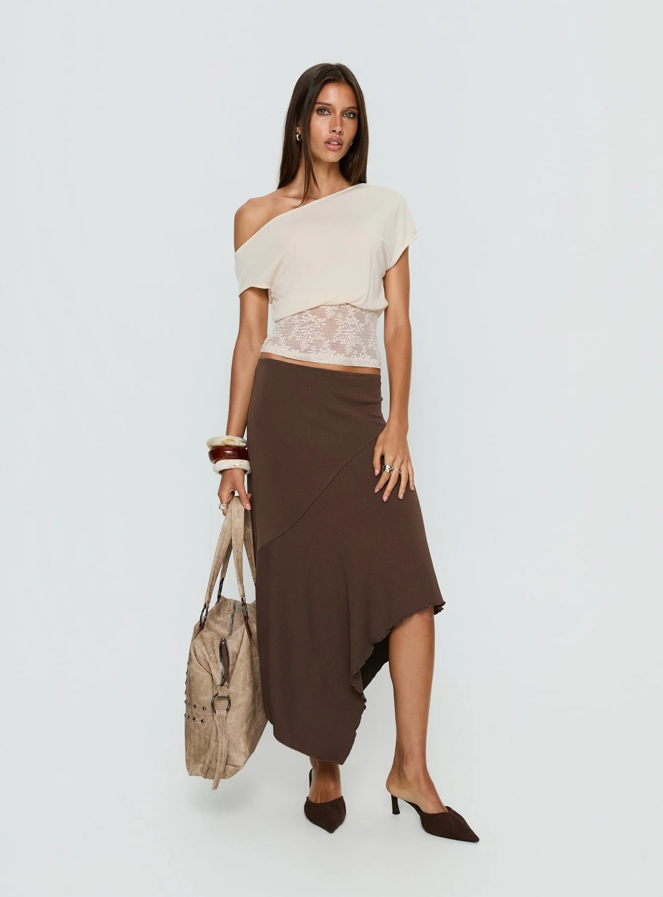 Marienna One Shoulder Lace Top Cream - Image 3