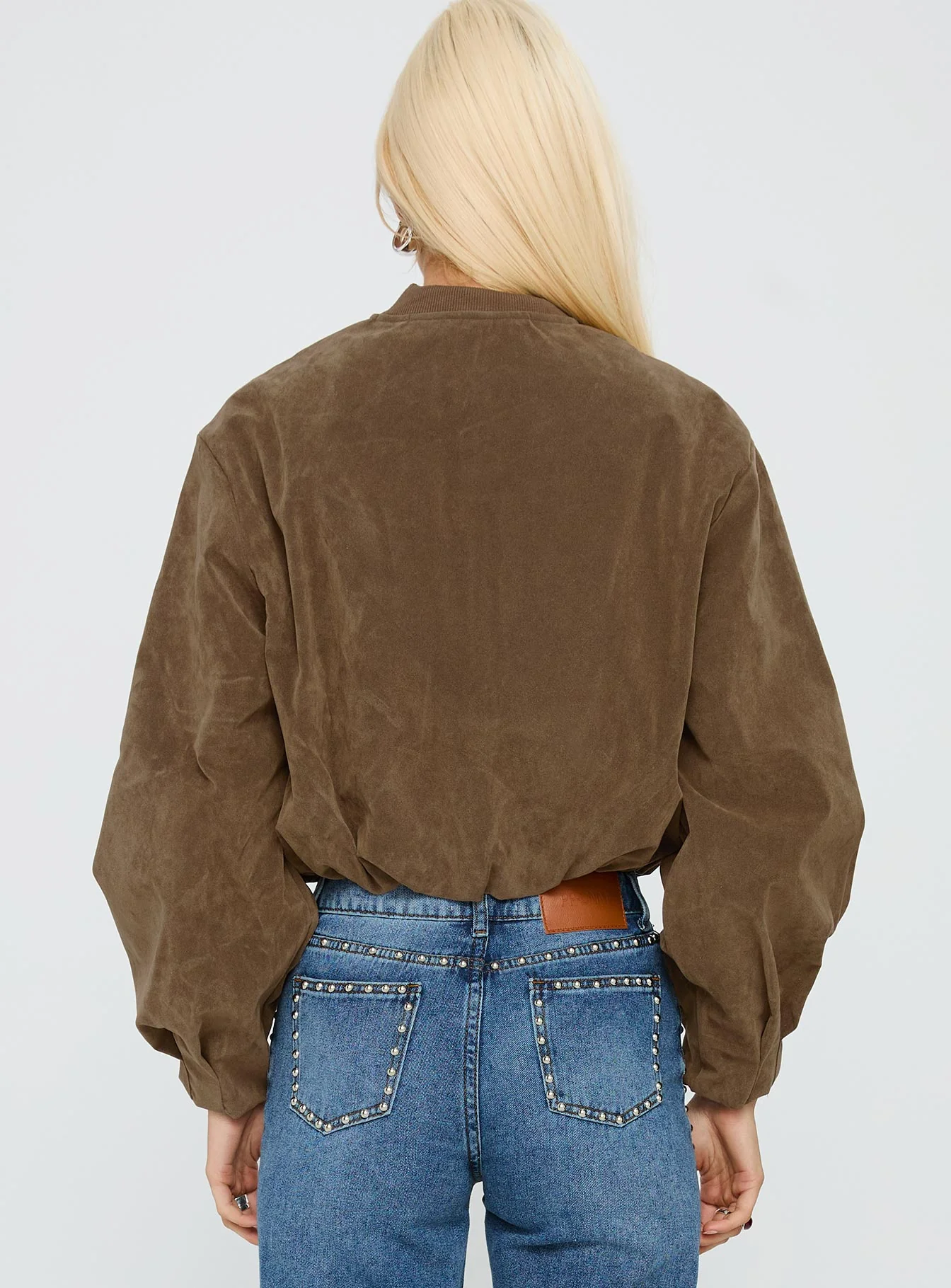 Mastery Faux Suede Bomber Jacket Brown - Image 5