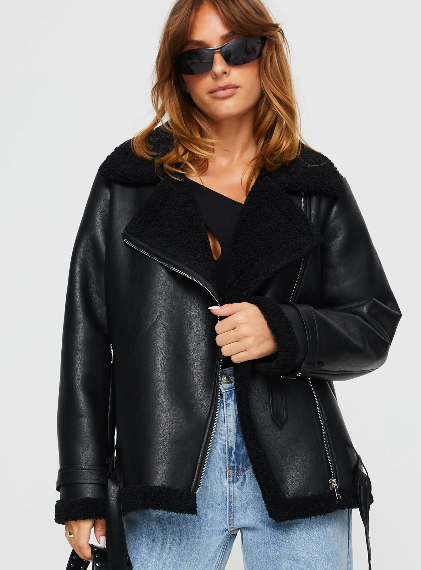 Maudie Shearling Faux Leather Jacket Black - Image 4