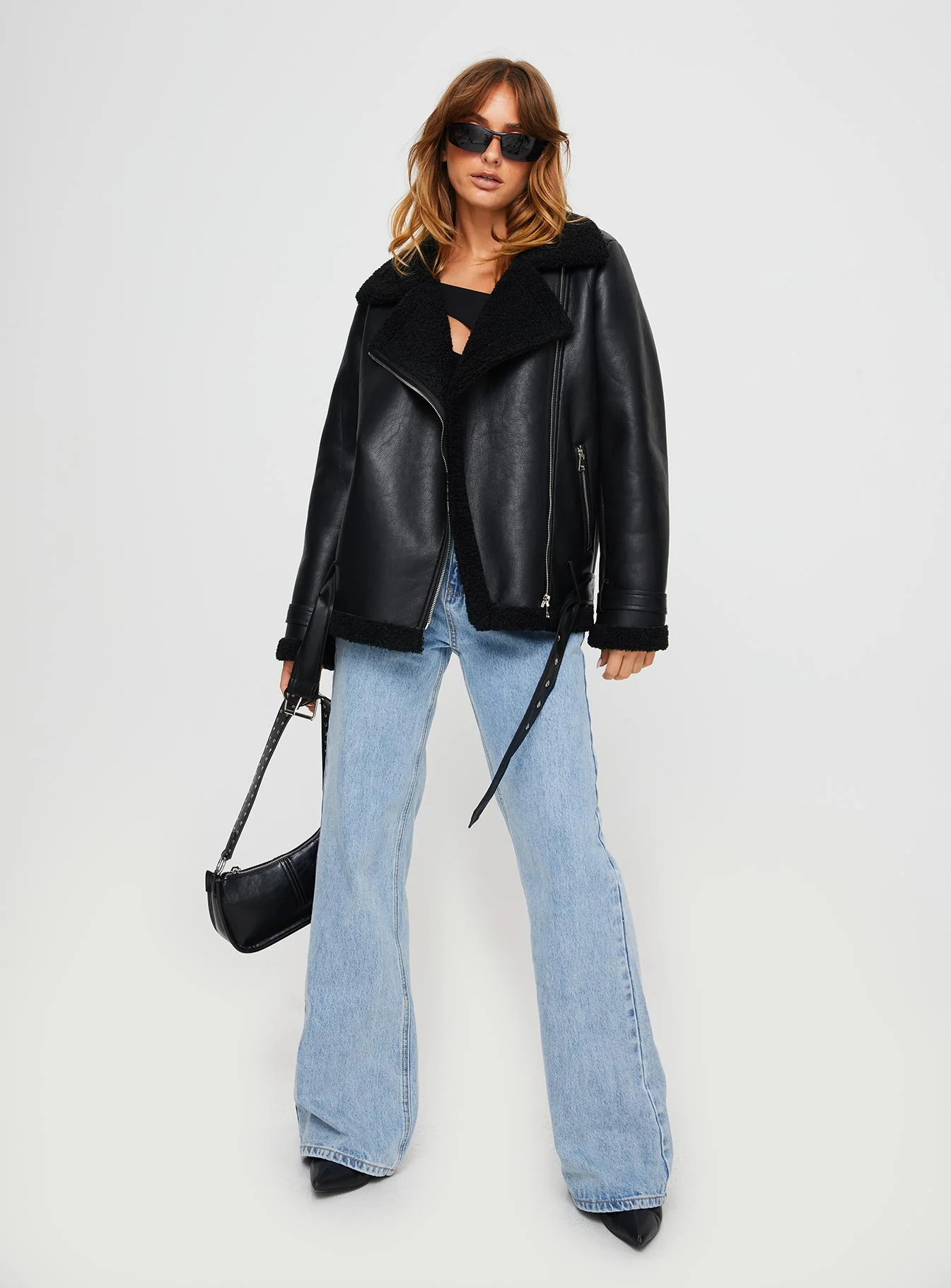 Maudie Shearling Faux Leather Jacket Black - Image 5