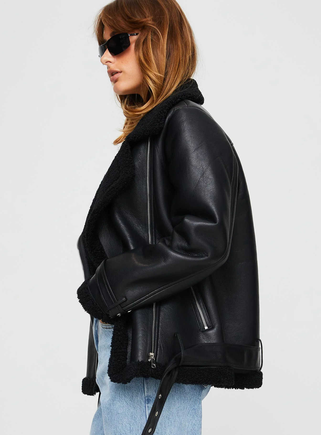 Maudie Shearling Faux Leather Jacket Black - Image 6