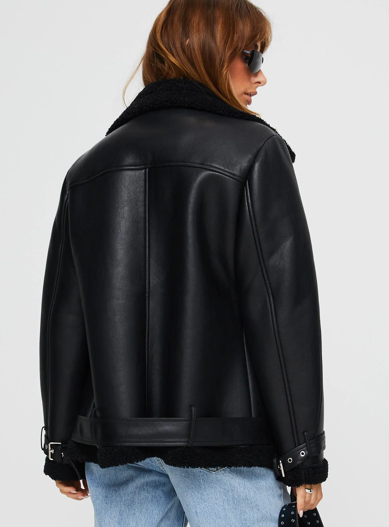 Maudie Shearling Faux Leather Jacket Black - Image 7