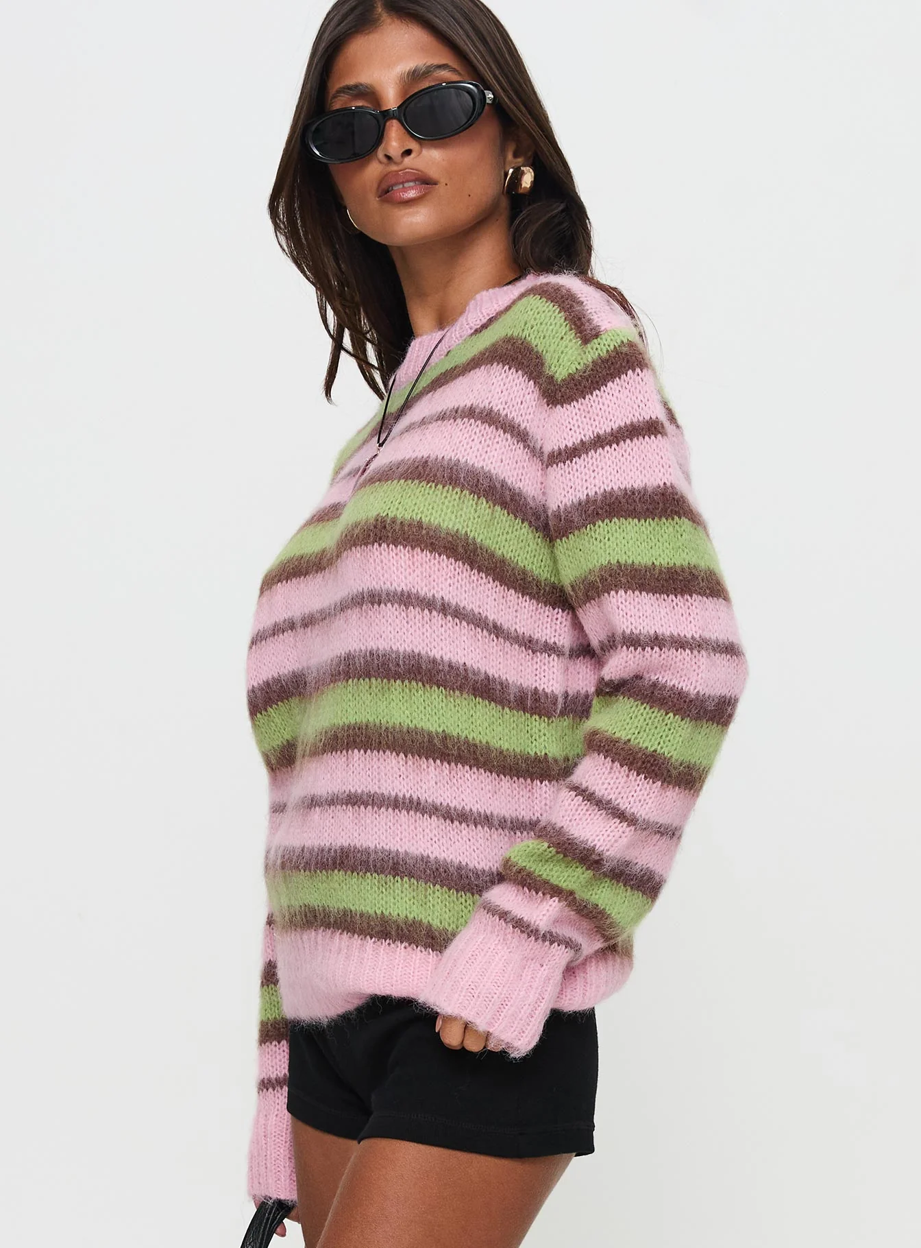 Maysie Crew Neck Knit Sweater Green / Pink - Image 3