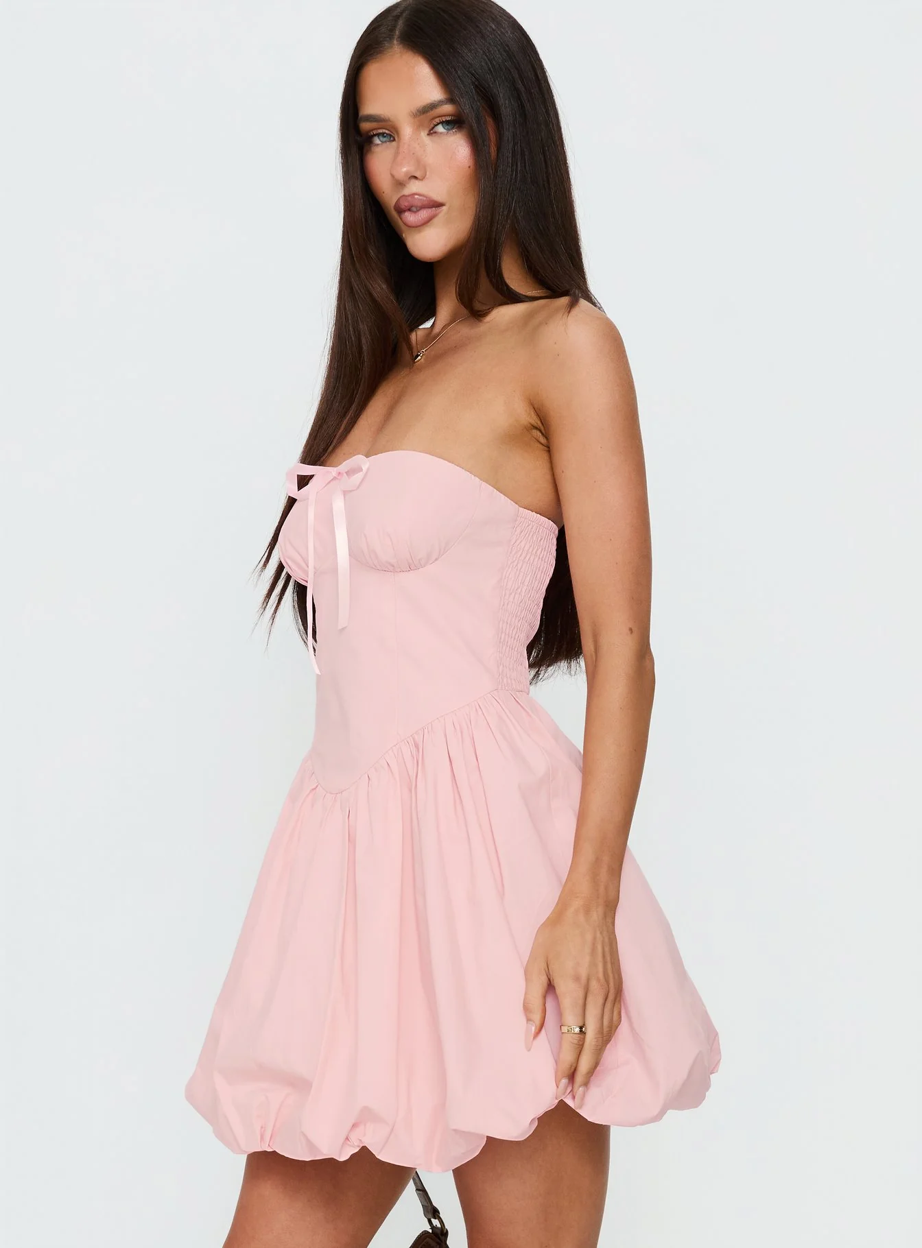 Melaina Bubble Hem Mini Dress Pink - Image 4