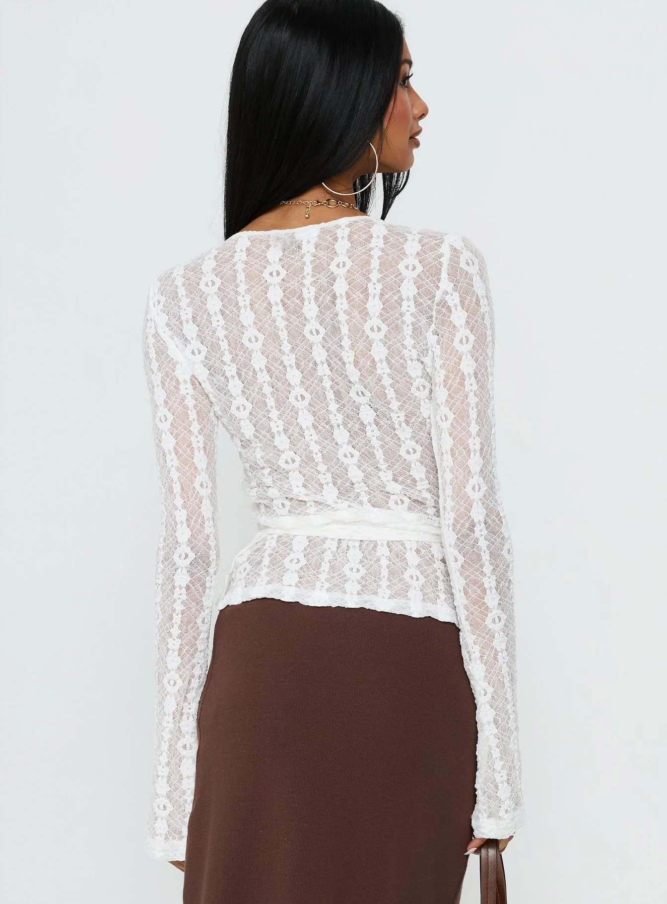 Melara Lace Long Sleeve Wrap Top White - Image 5