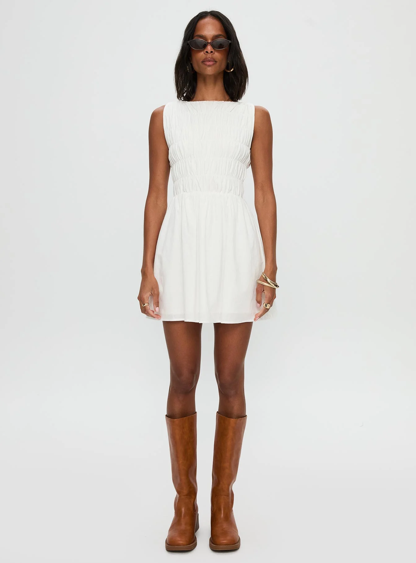 Melona Shirred Mini Dress White - Image 7