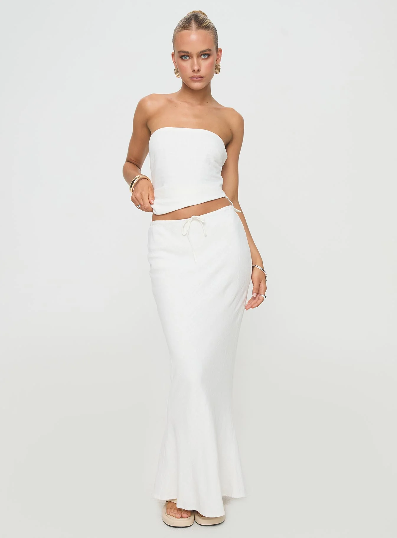 Mercer Linen Blend Maxi Skirt White - Image 2