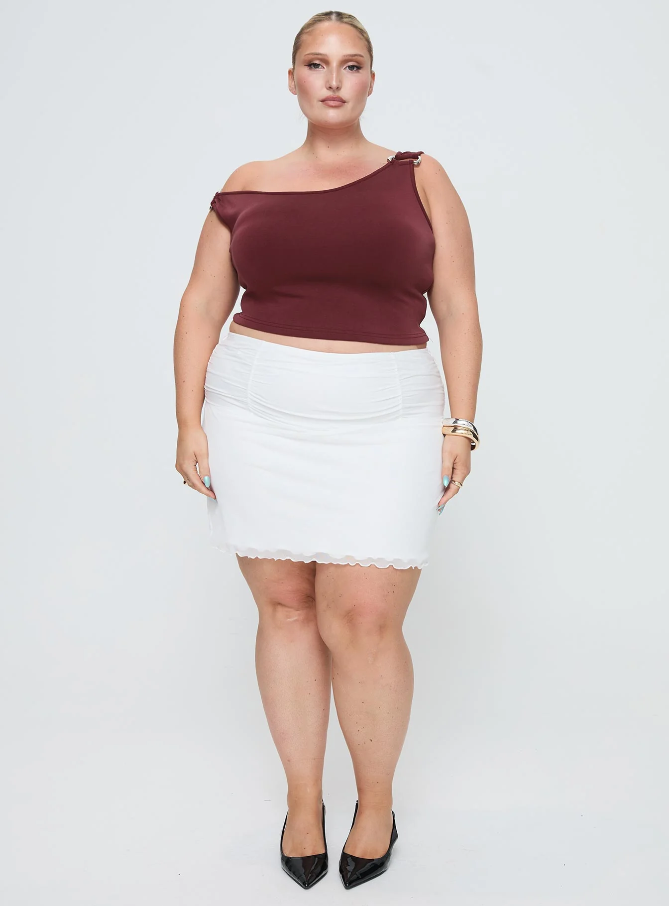Meredith Ruched Mini Skirt White Curve - Image 7