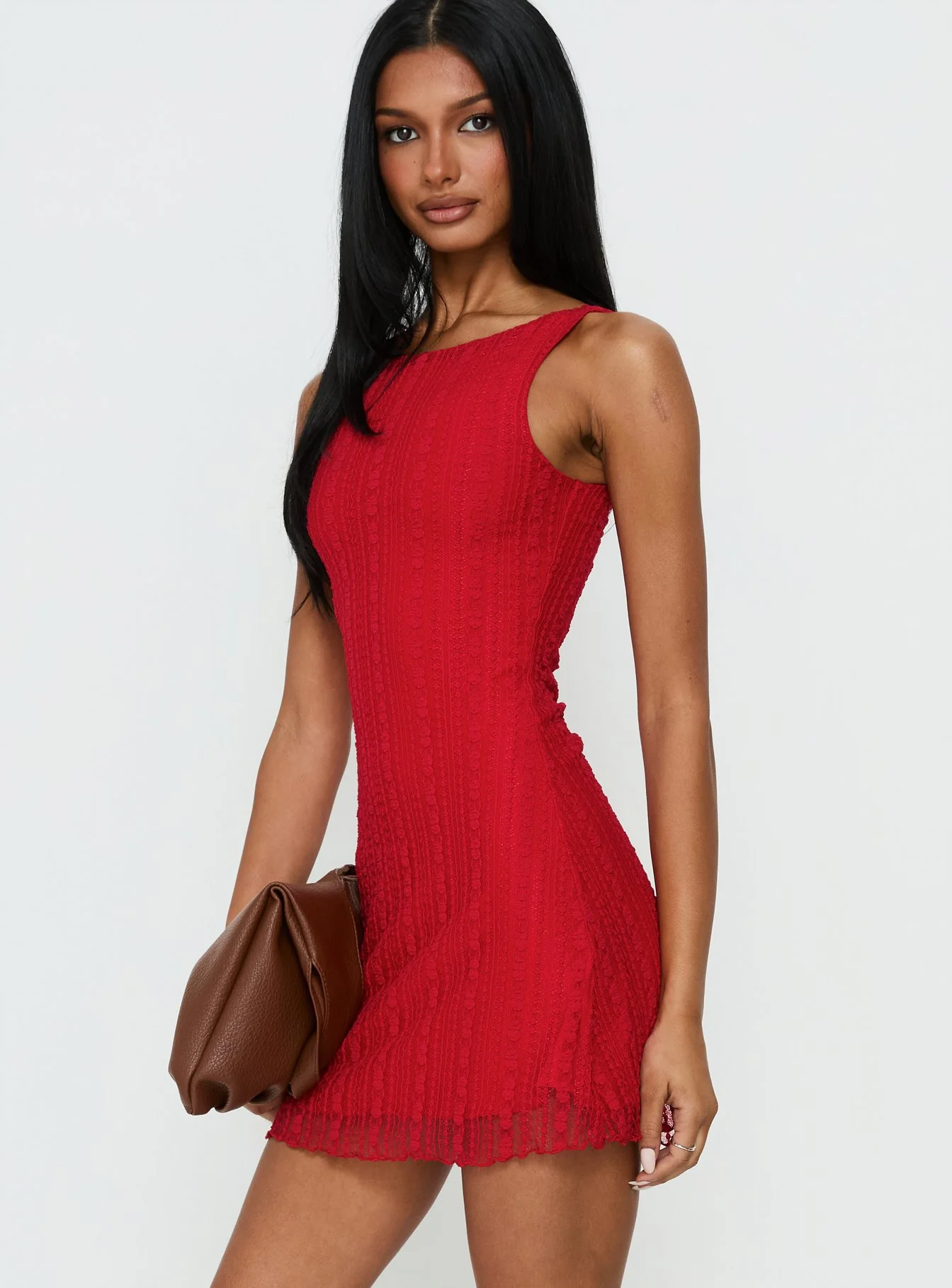 Miamora Lace Mini Dress Red - Image 3