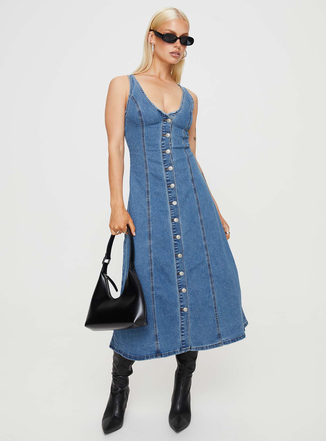 Midler Denim Midi Dress Mid Blue - Image 2