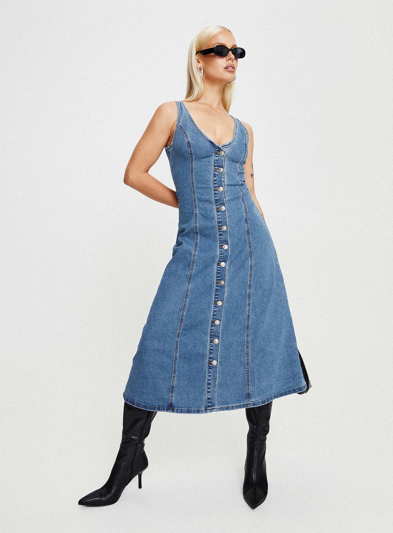 Midler Denim Midi Dress Mid Blue - Image 6