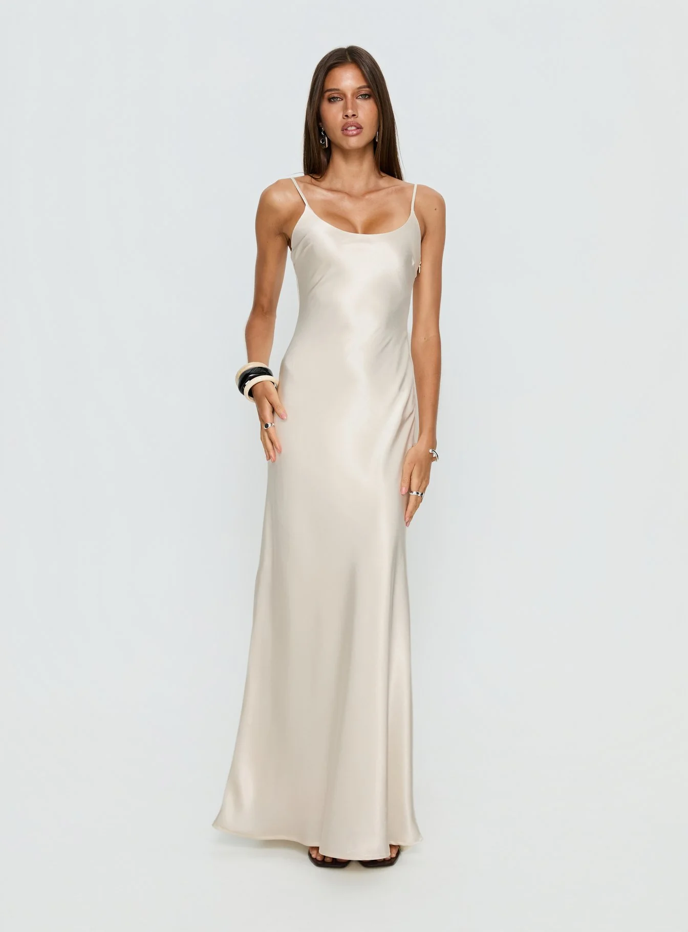Miracles Scoop Satin Maxi Dress Champagne - Image 3