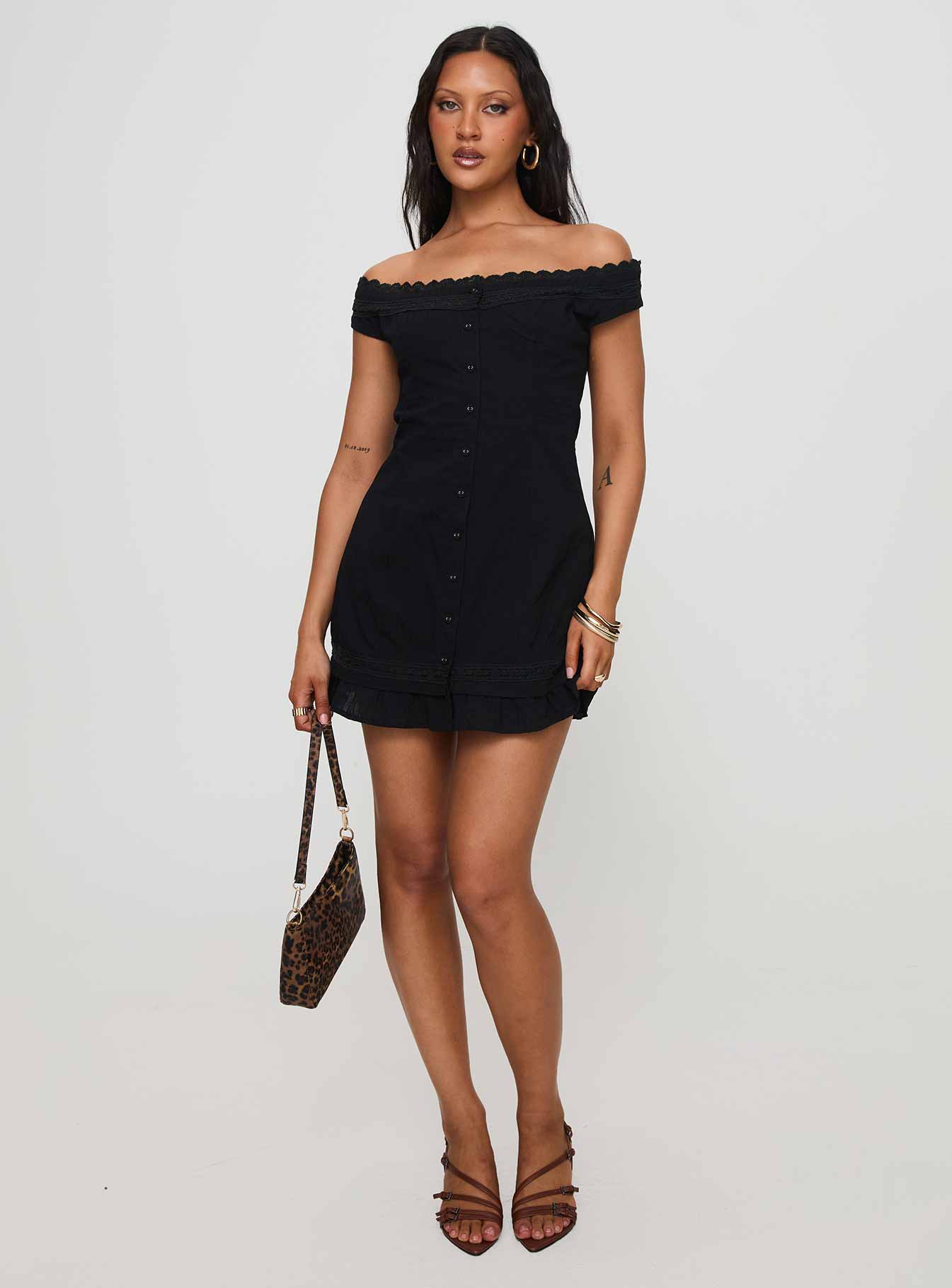 Mirrorball Off The Shoulder Mini Dress Black - Image 2