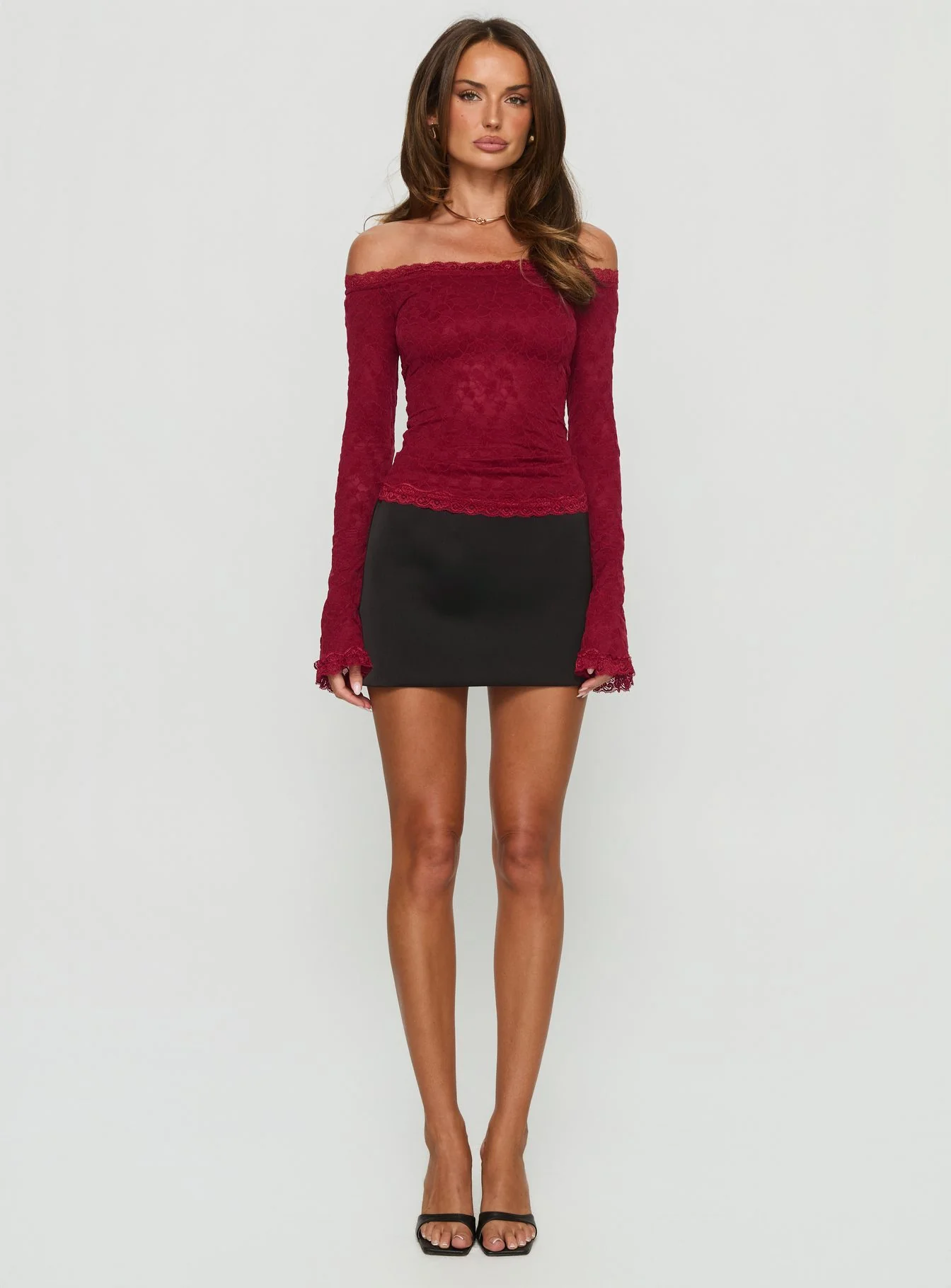 Mochapella Off The Shoulder Top Burgundy - Image 6