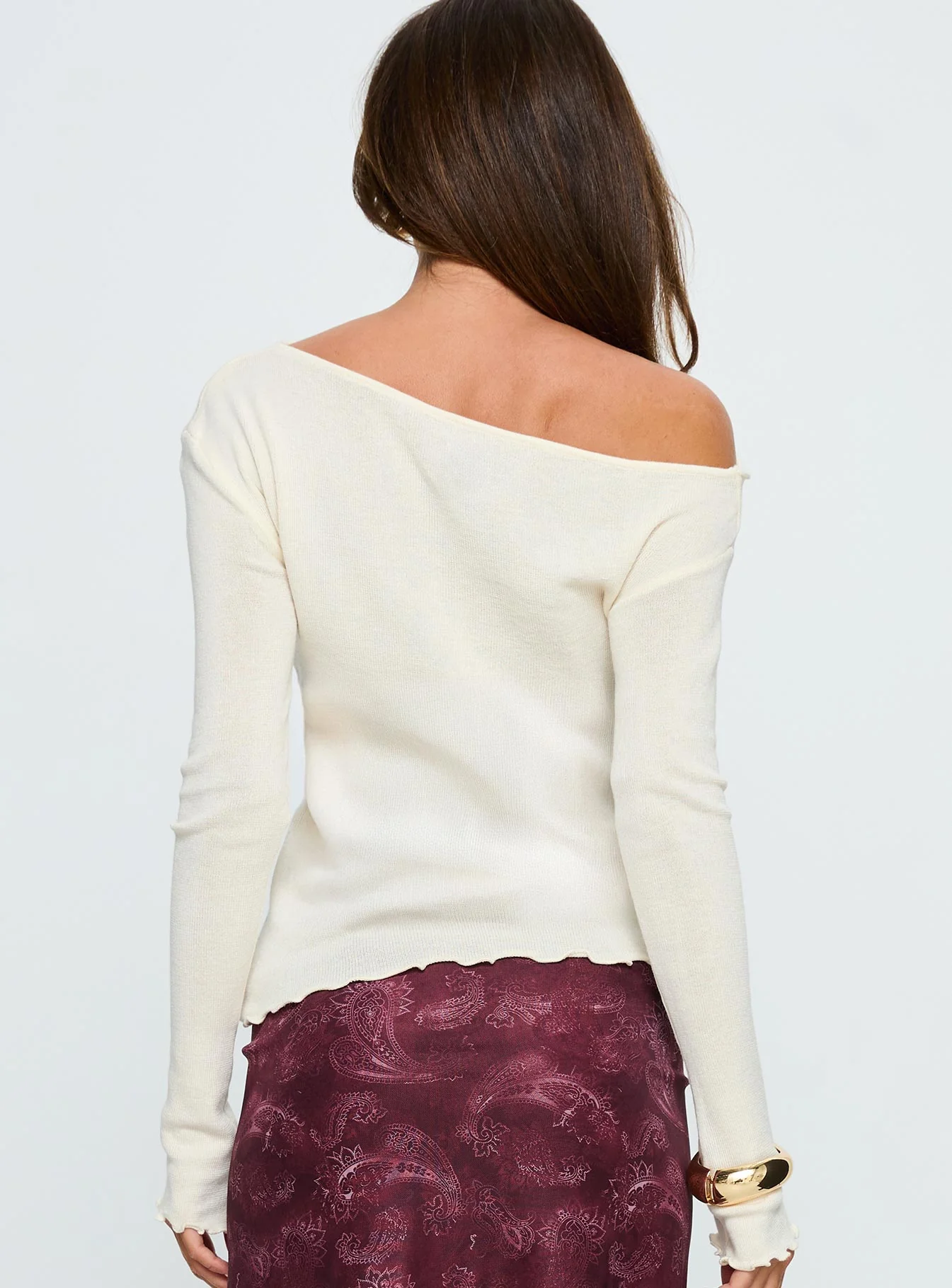 Monna Wide Neck Long Sleeve Top Cream - Image 5