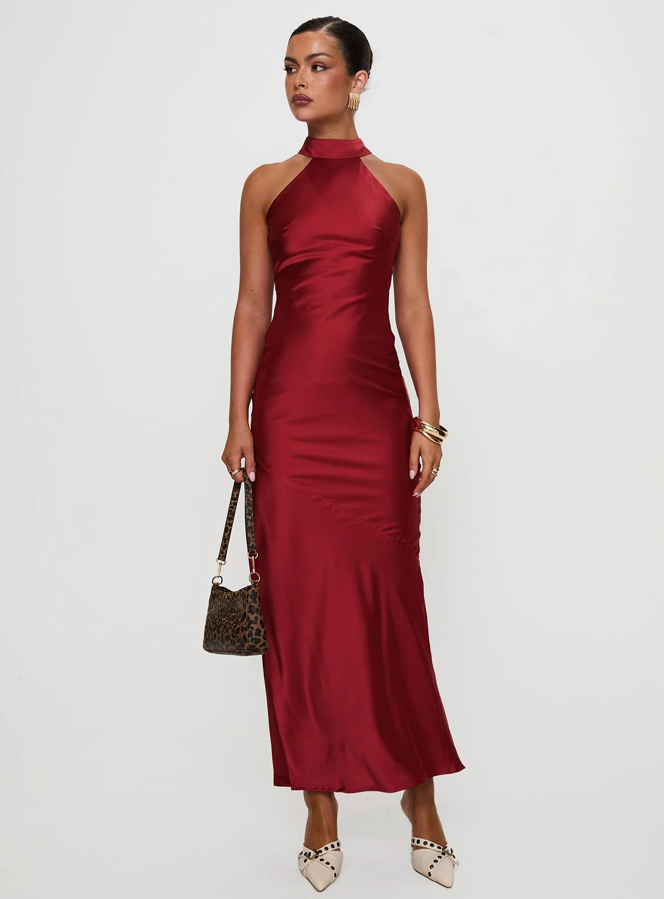 Mordecai Halter Maxi Dress Burgundy - Image 3