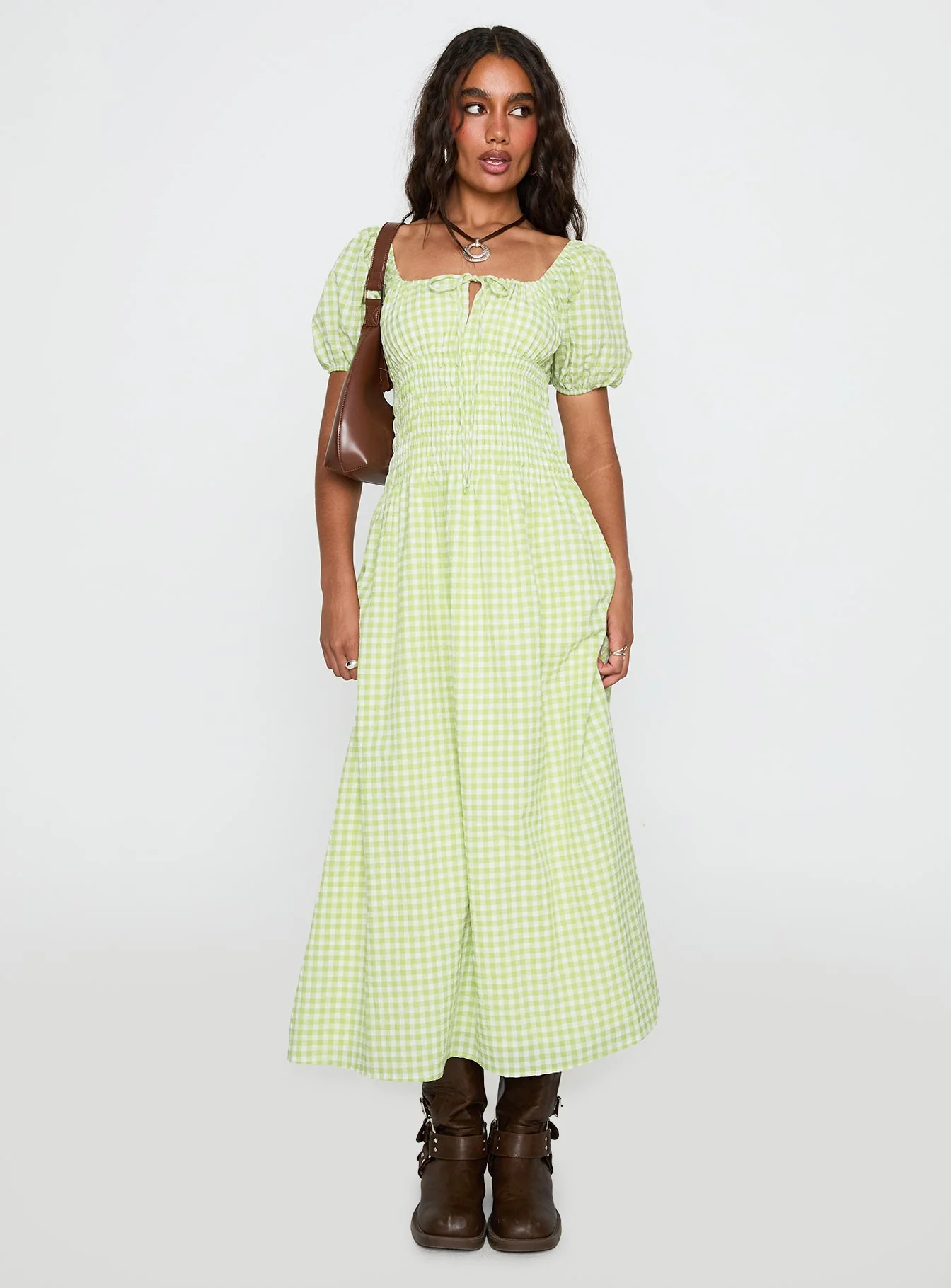 More Than Butterflies Maxi Dress Green Check - Image 2