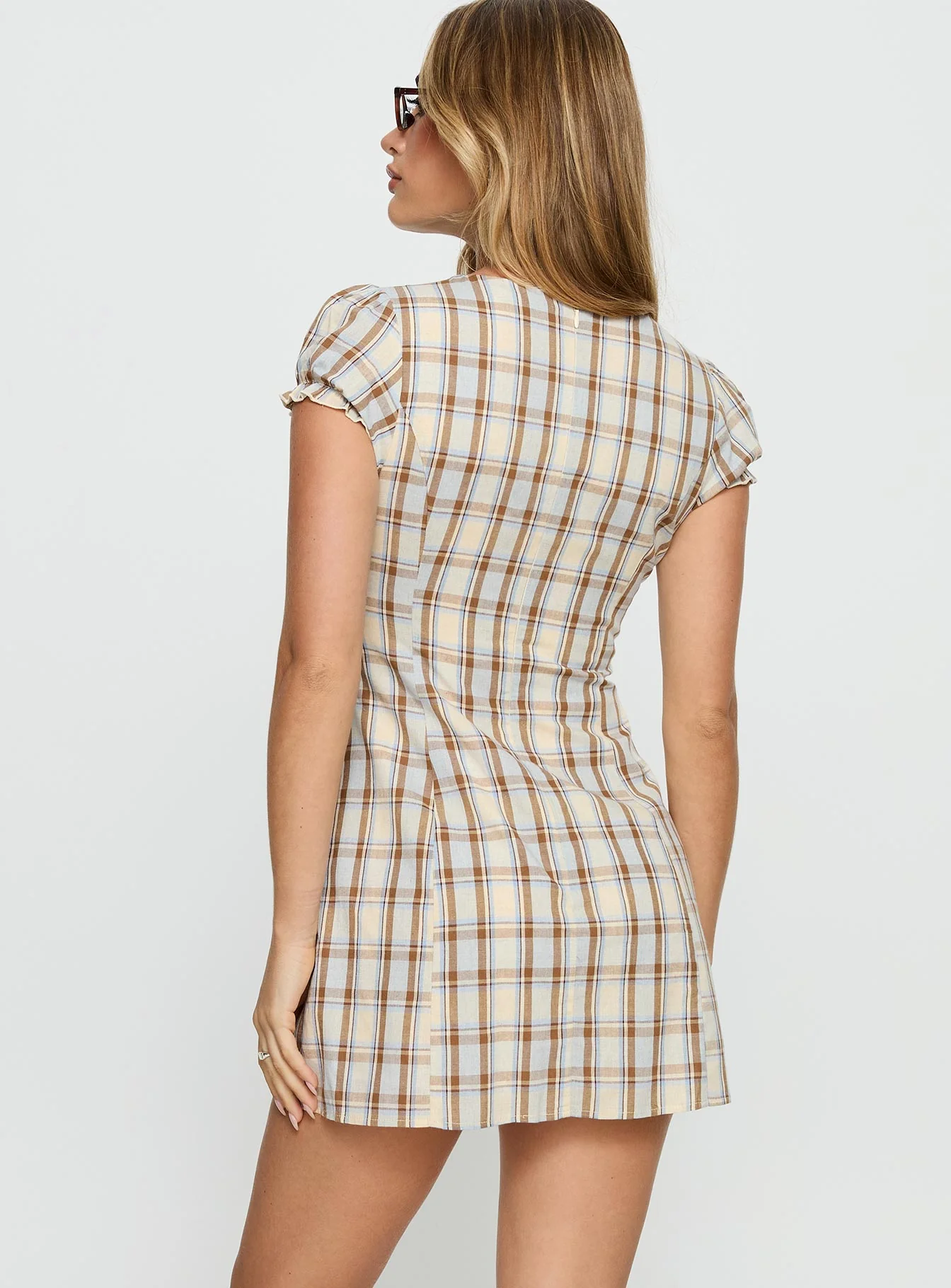 Mystee Plunge Neck Playsuit Blue Check - Image 5