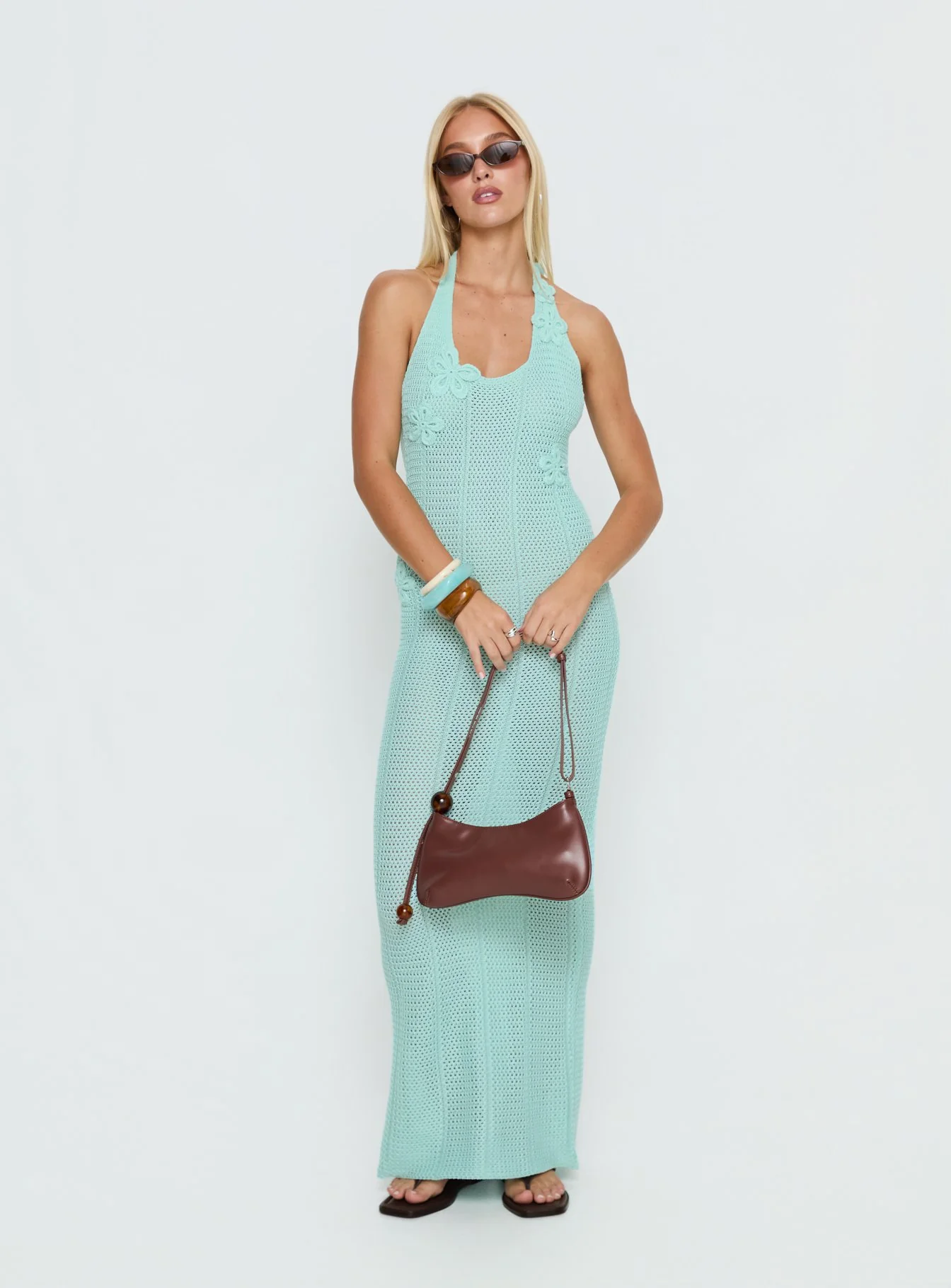 Nalanie Halter Crochet Maxi Dress Aqua - Image 2