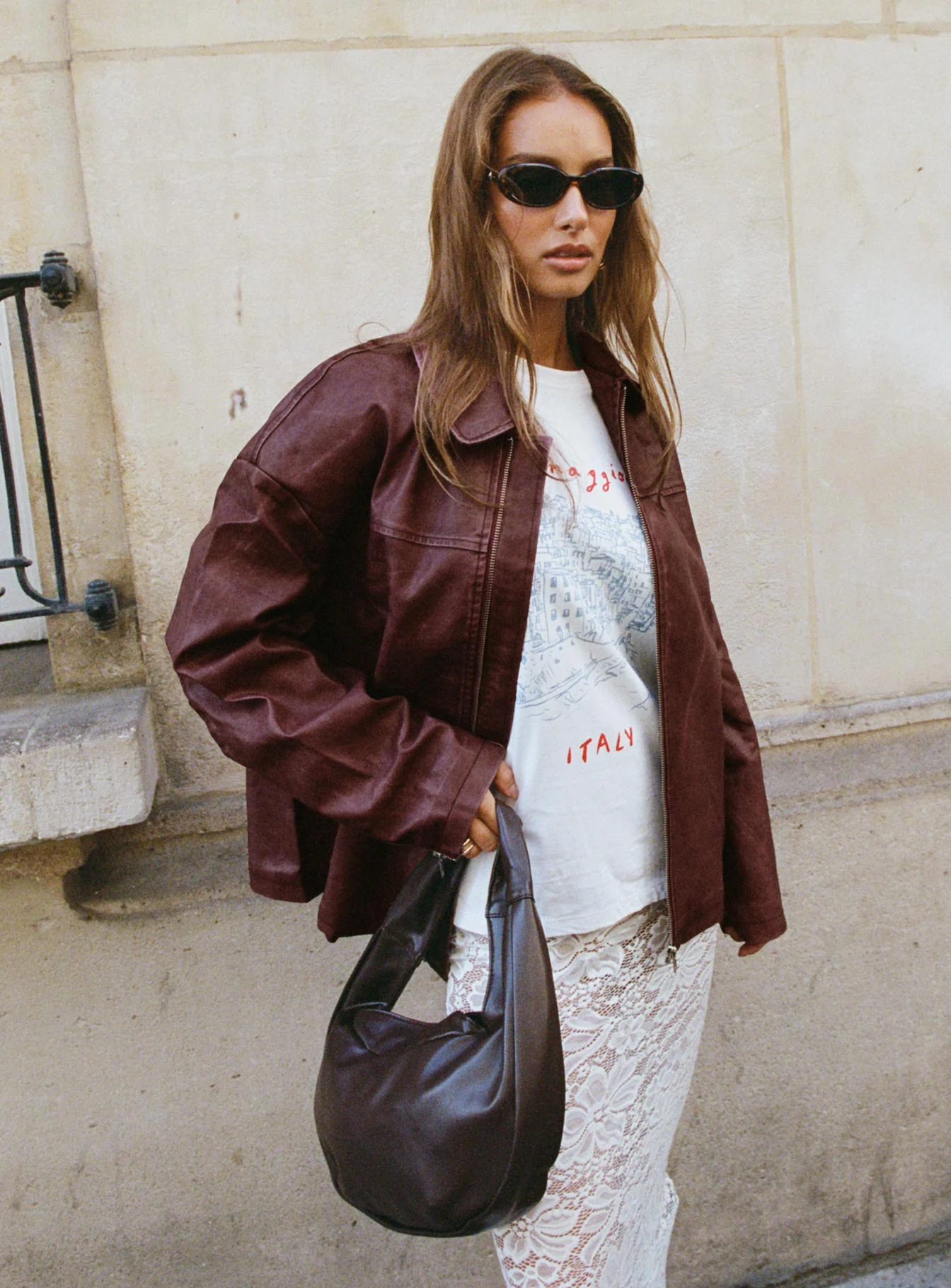 Napoleon Faux Leather Jacket Burgundy - Image 8
