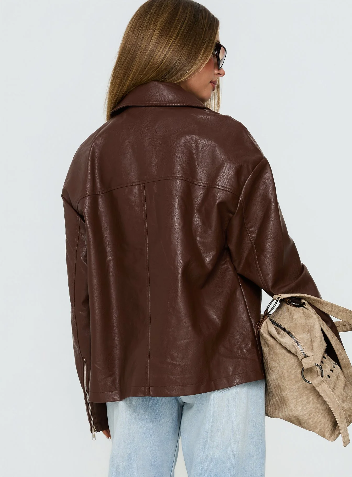 Napoleon Faux Leather Jacket Dark Brown - Image 5