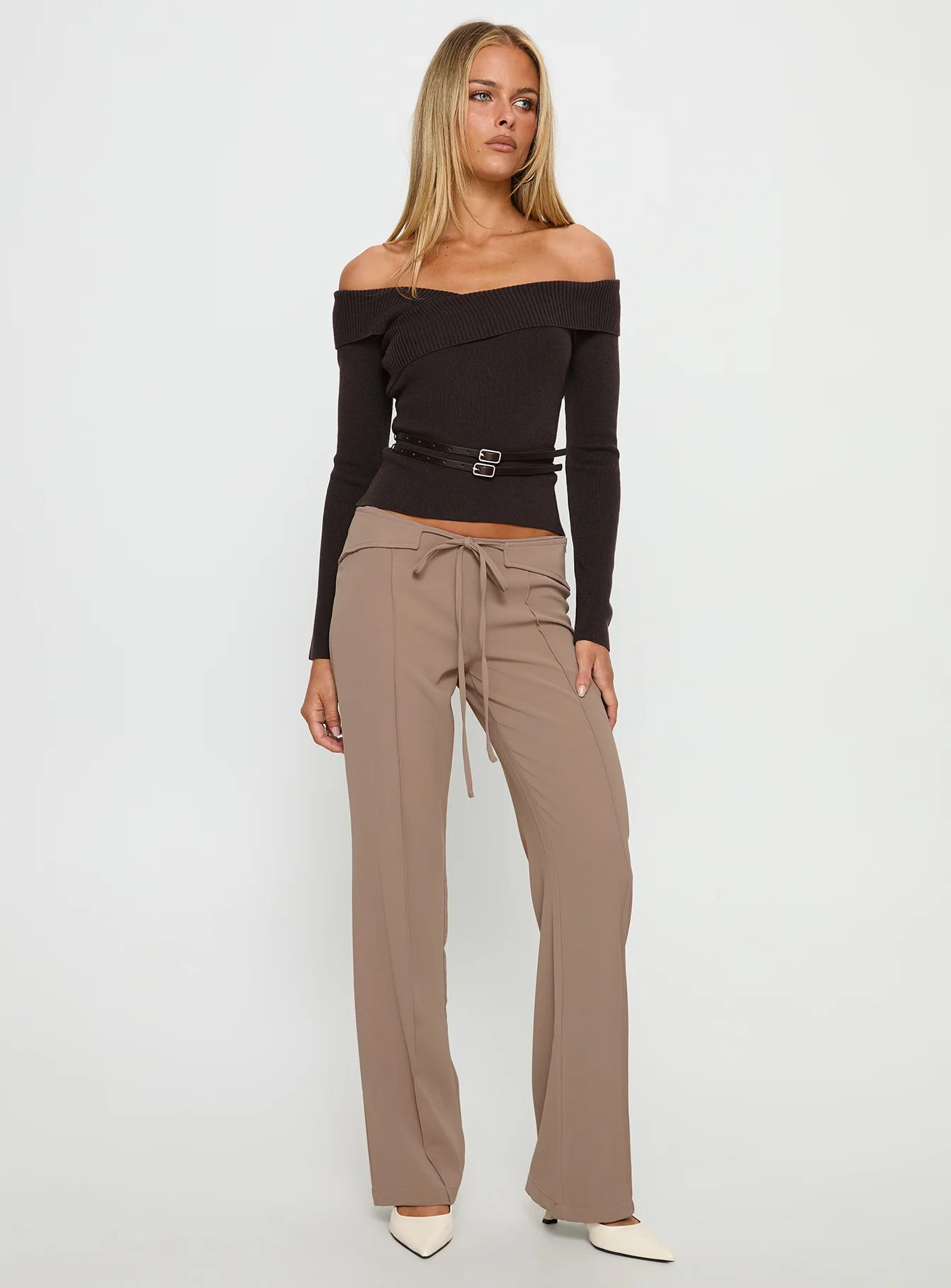 Narratives Wrap Tie Trouser Pant Taupe - Image 3