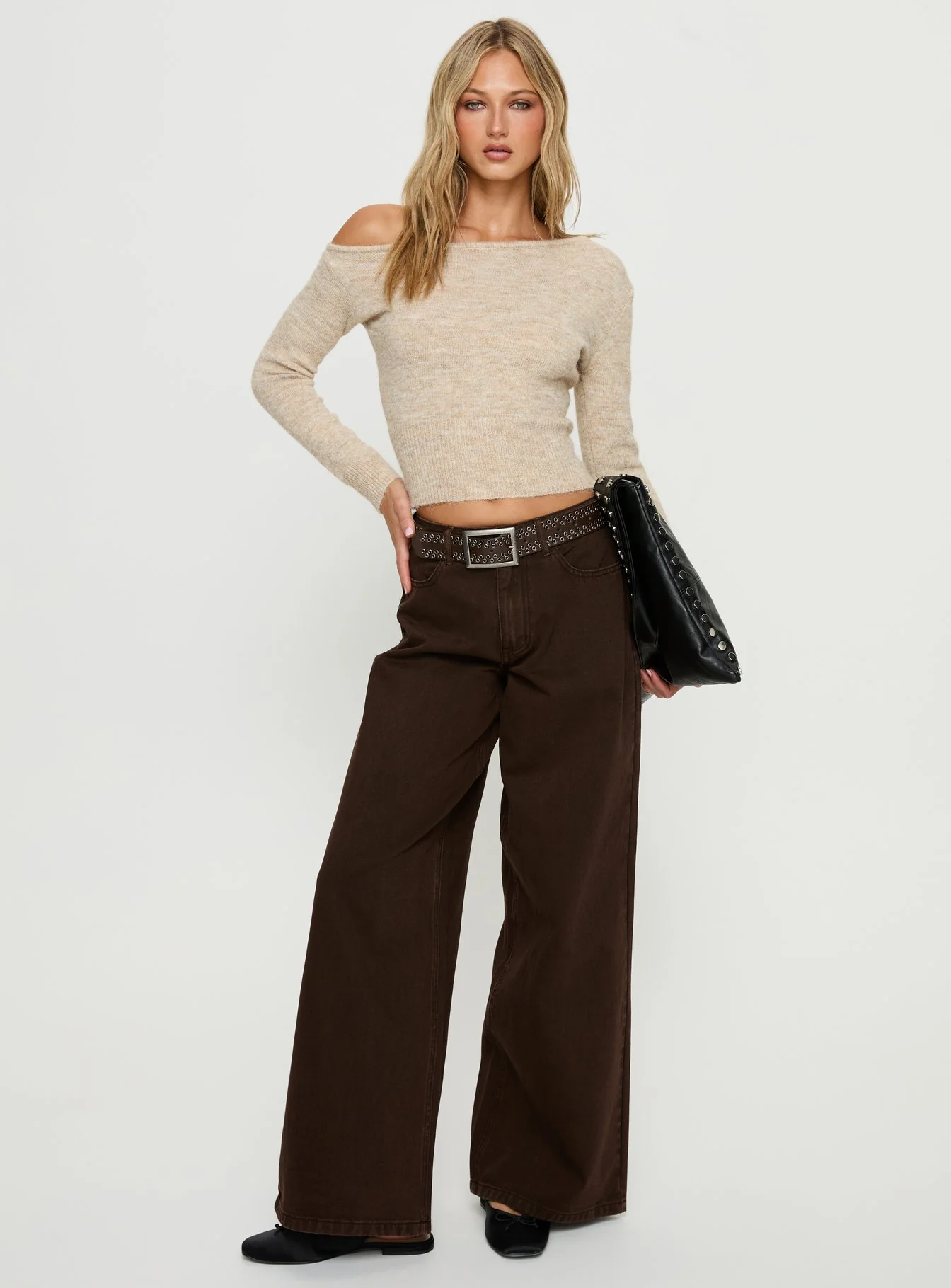 Naylor Mid Rise Wide Leg Jeans Brown - Image 3