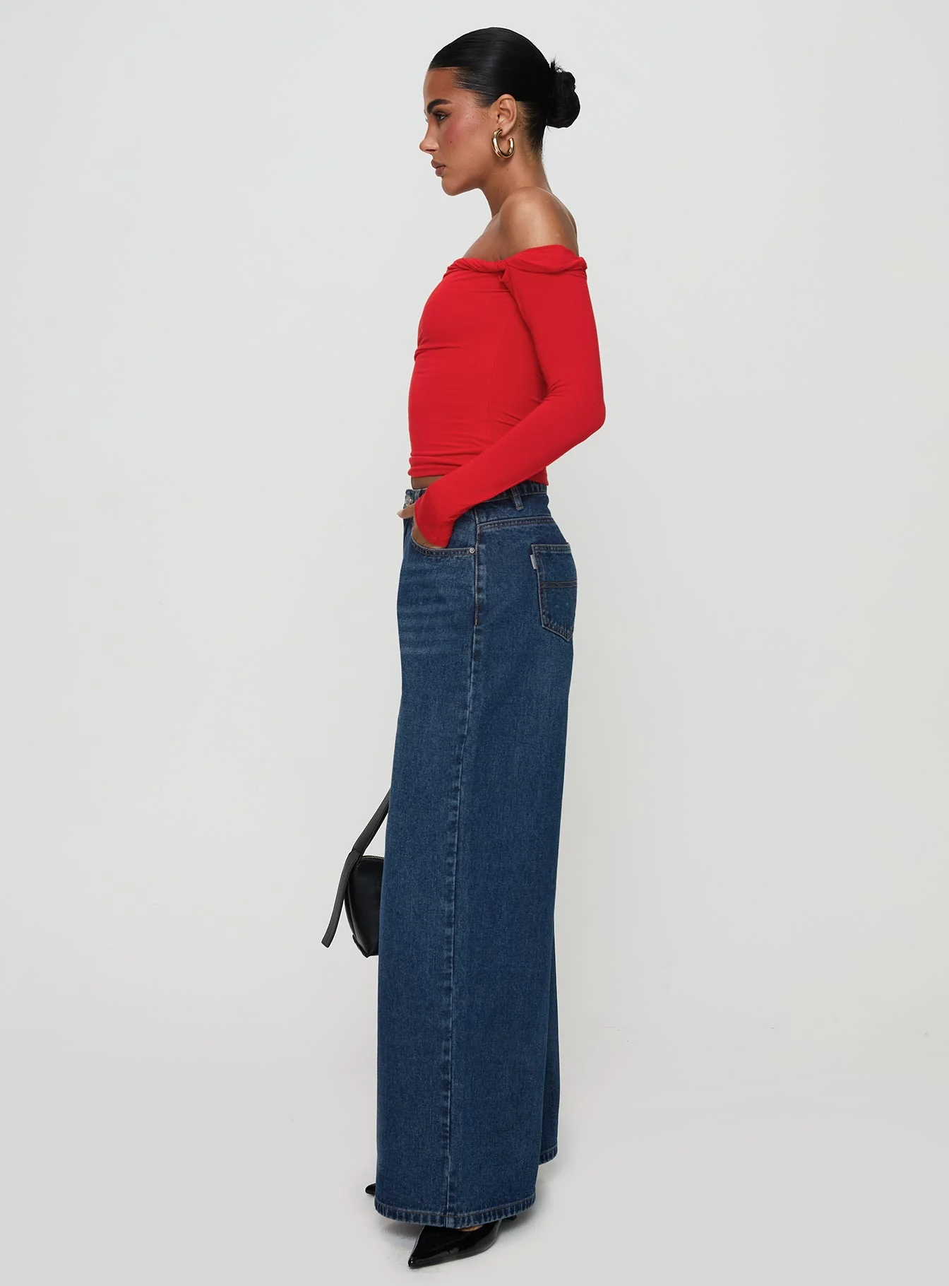Naylor Rip Mid Rise Wide Leg Jeans Dark Blue Wash - Image 3