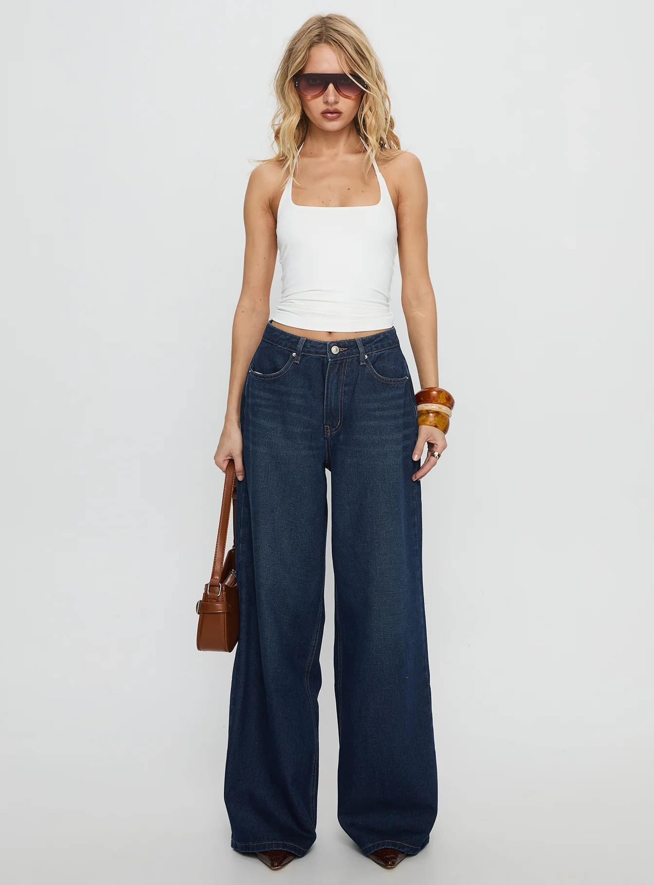 Naylor Mid Rise Wide Leg Jeans Mid Blue Denim Petite - Image 7