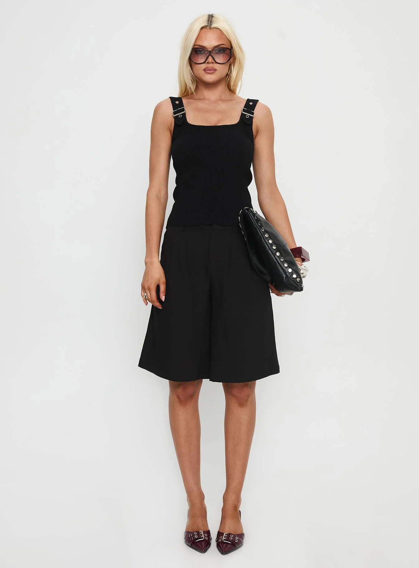 Need No Savior Buckle Strap Top Black - Image 7