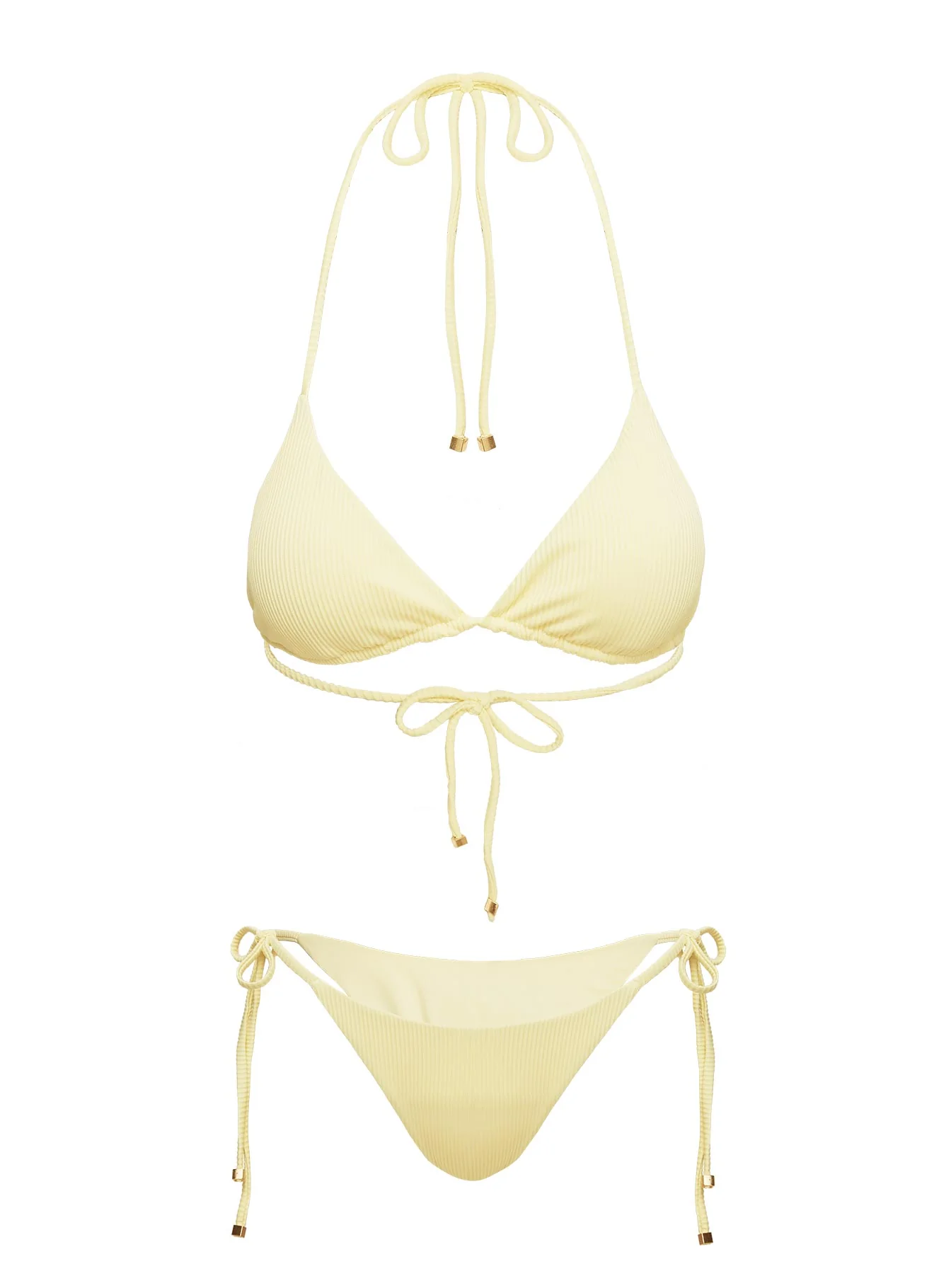 Nevaeh Ribbed Triangle Bikini Top Yellow - Image 6