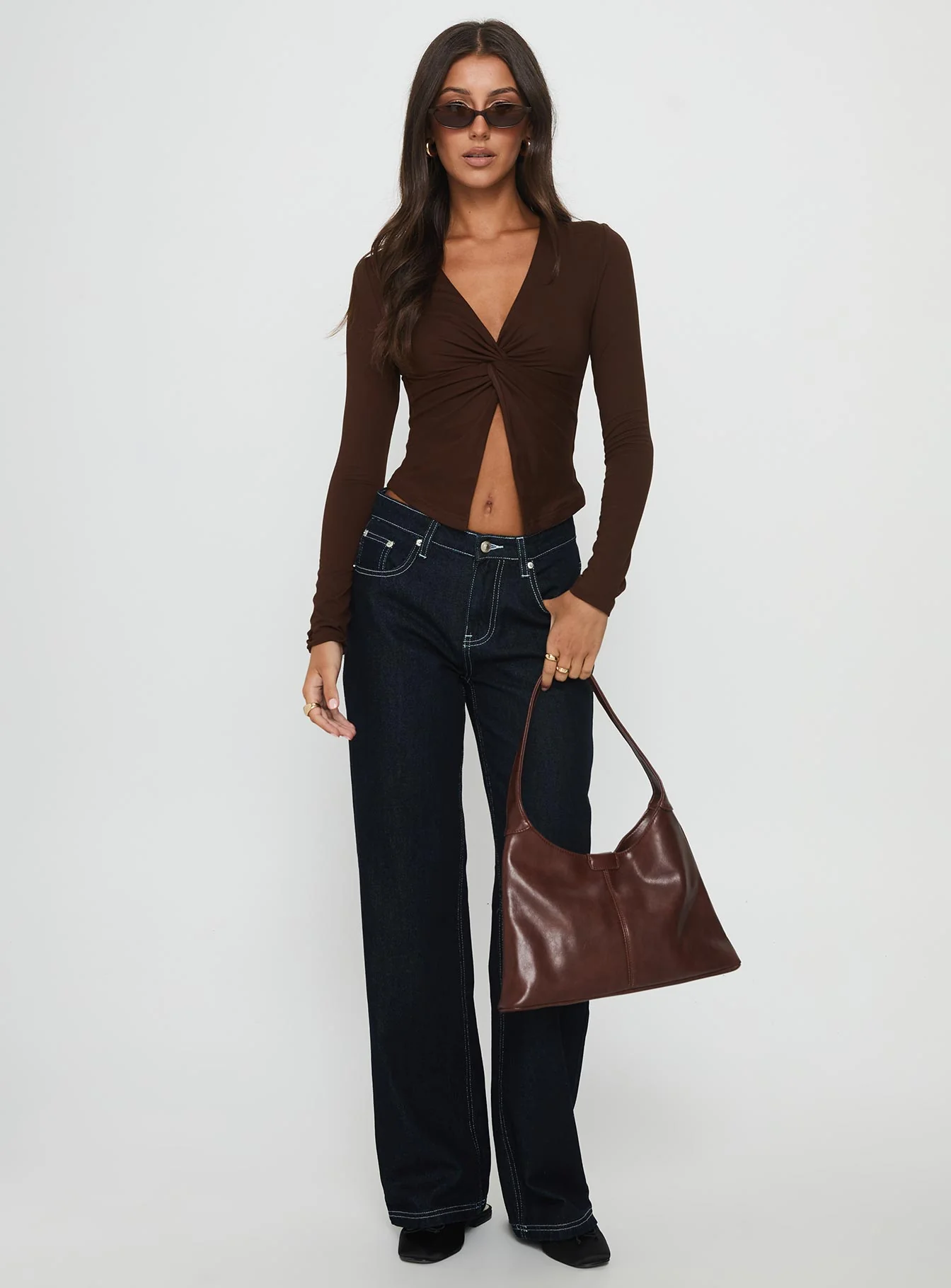 No Hard Feelings Twist Long Sleeve Top Brown - Image 2