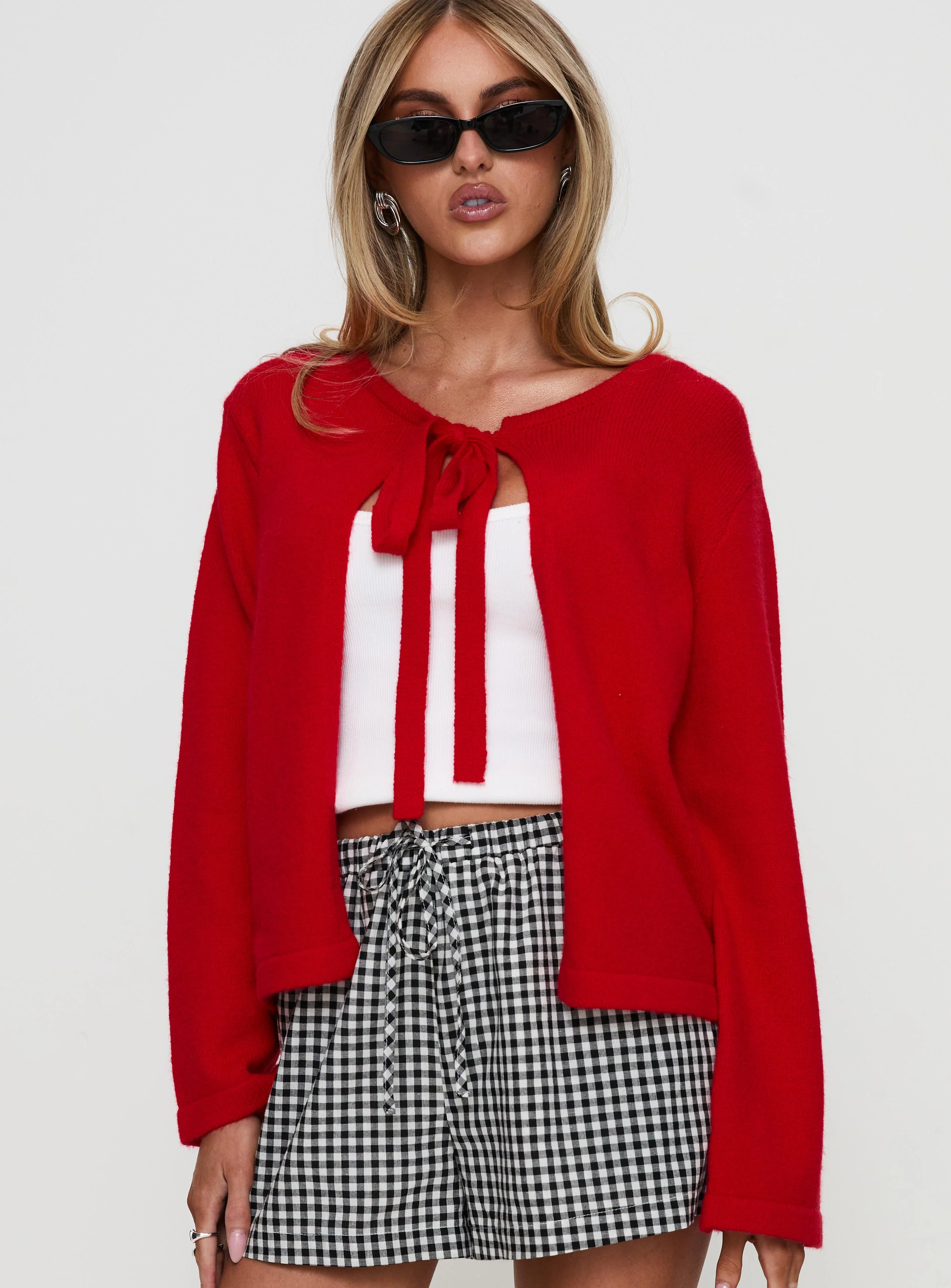 Norine Tie Up Knit Sweater Red - Image 2