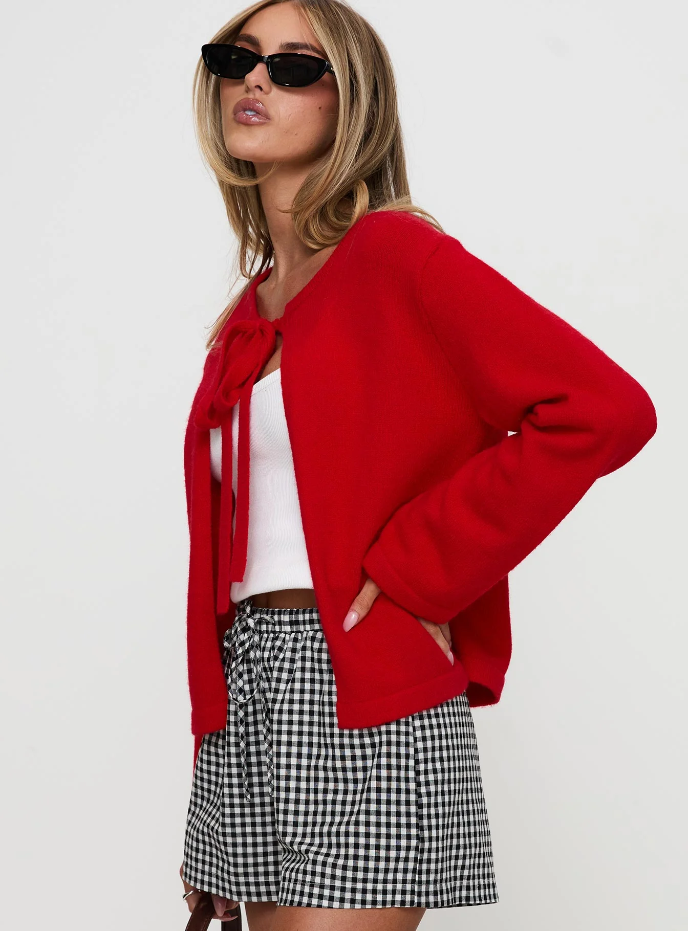 Norine Tie Up Knit Sweater Red - Image 4