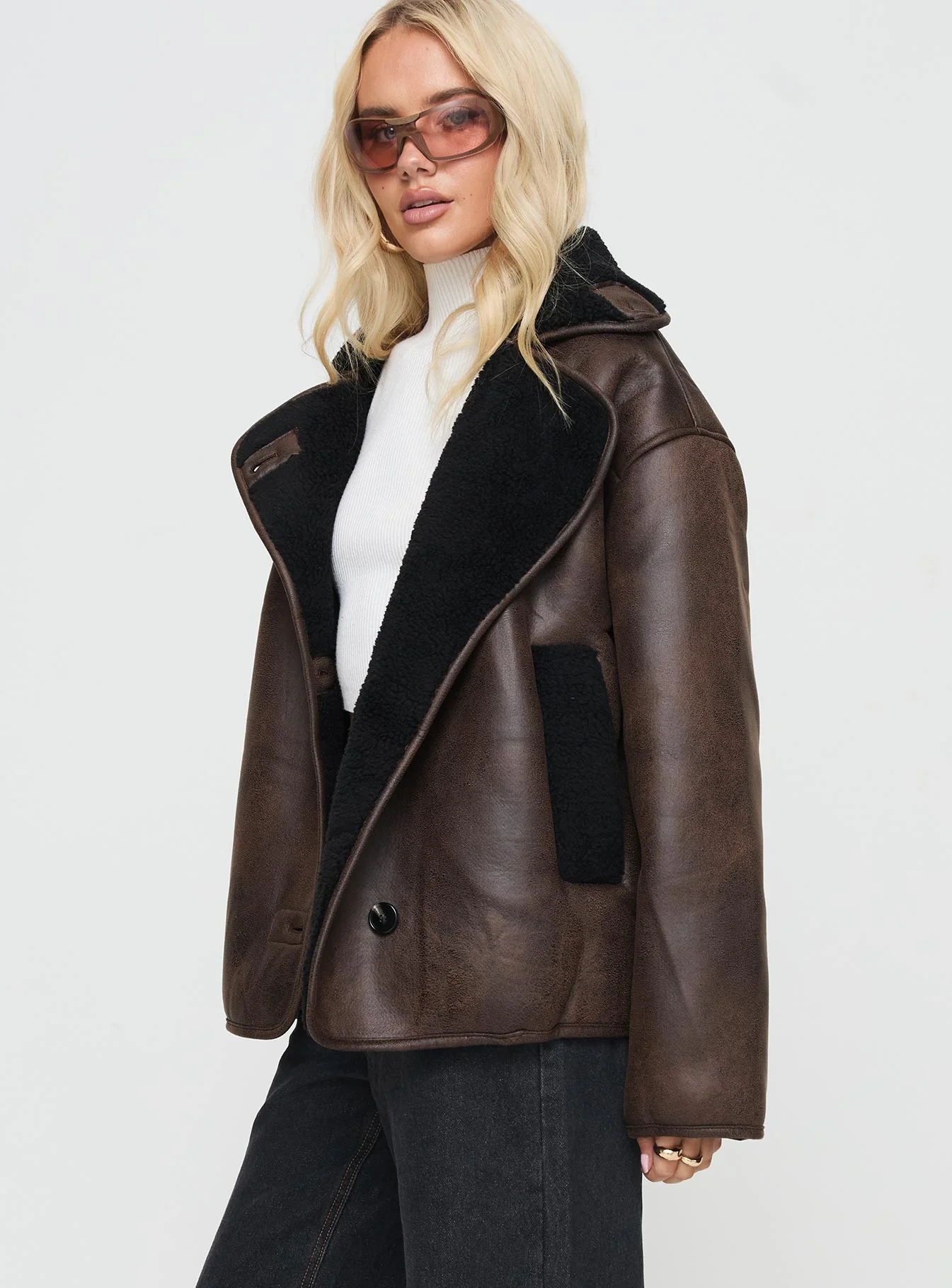 Nunez Faux Leather Jacket Washed Brown / Black - Image 4