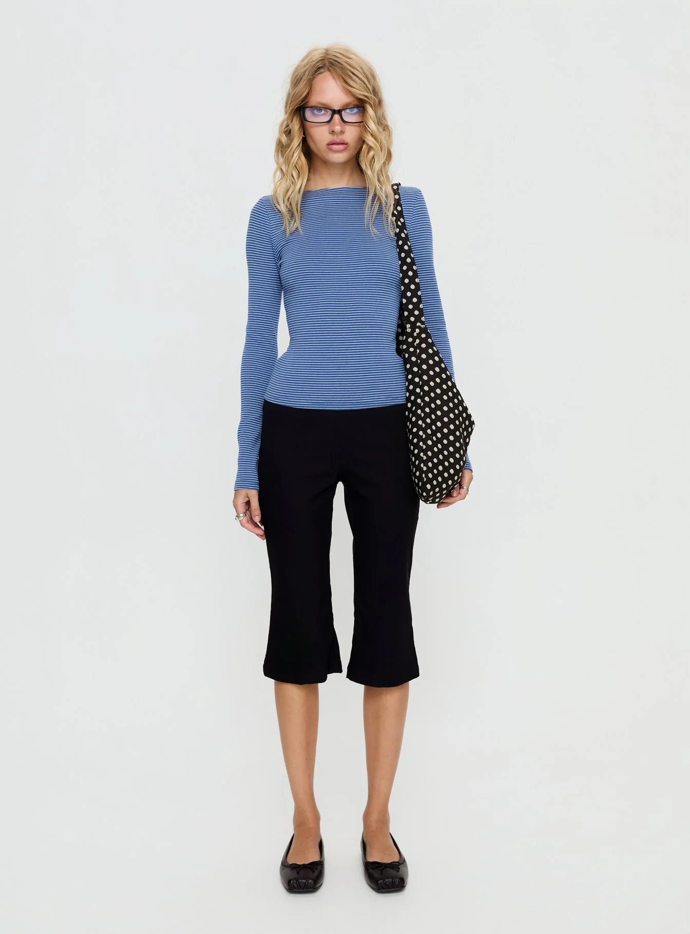 Nyren Low Back Boatneck Long Sleeve Top Navy Stripe - Image 6
