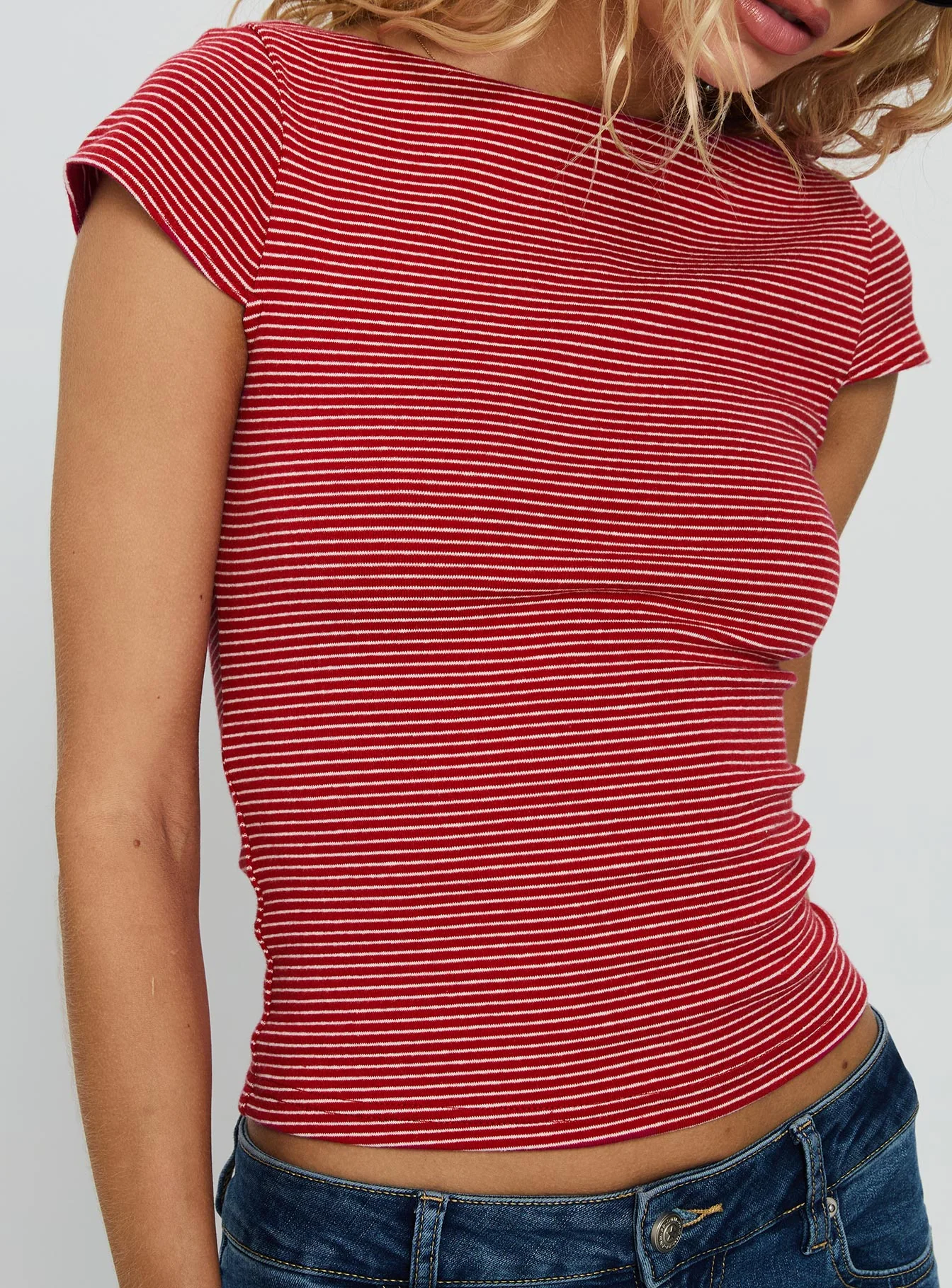 Nyren Low Back Boatneck Top Red Stripe - Image 6