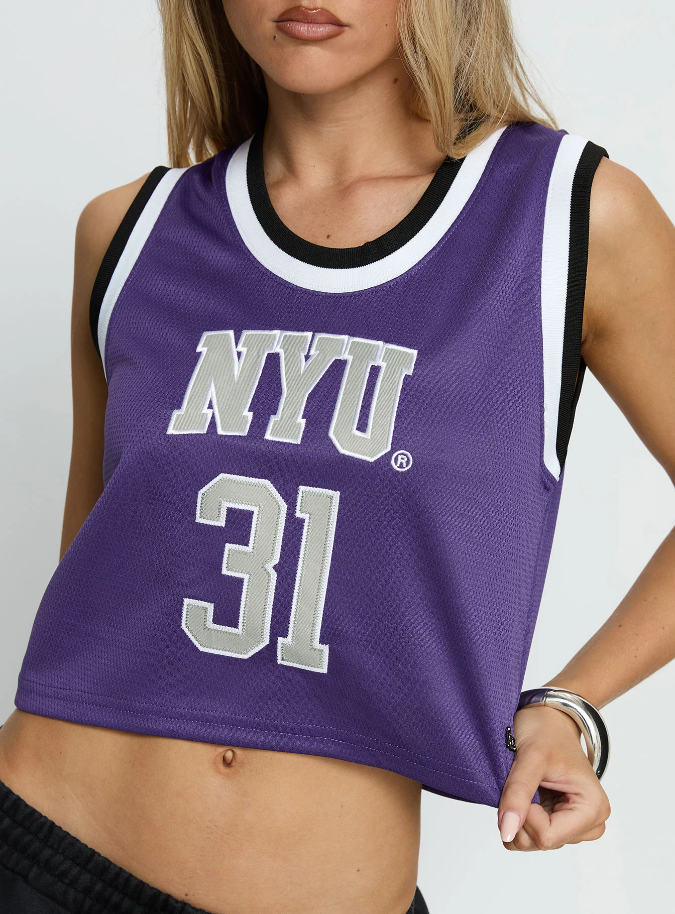 NYU Cropped Basketball Jersey Tank Violet - Image 6