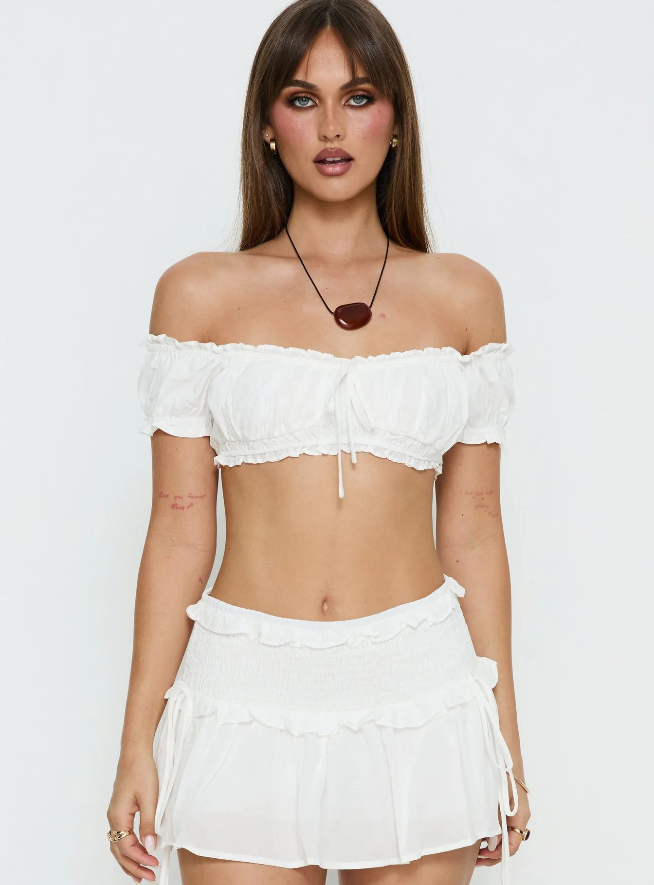 Corabel Off Shoulder Micro Crop Top White - Image 2