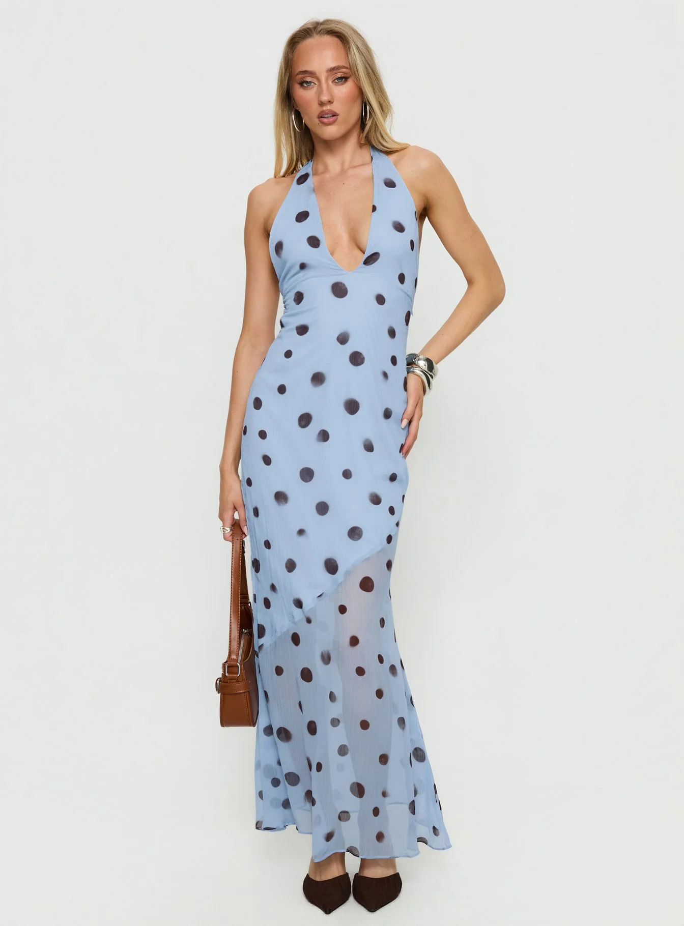 Oralee Halter Sheer Maxi Dress Blue / Polka Dot - Image 2