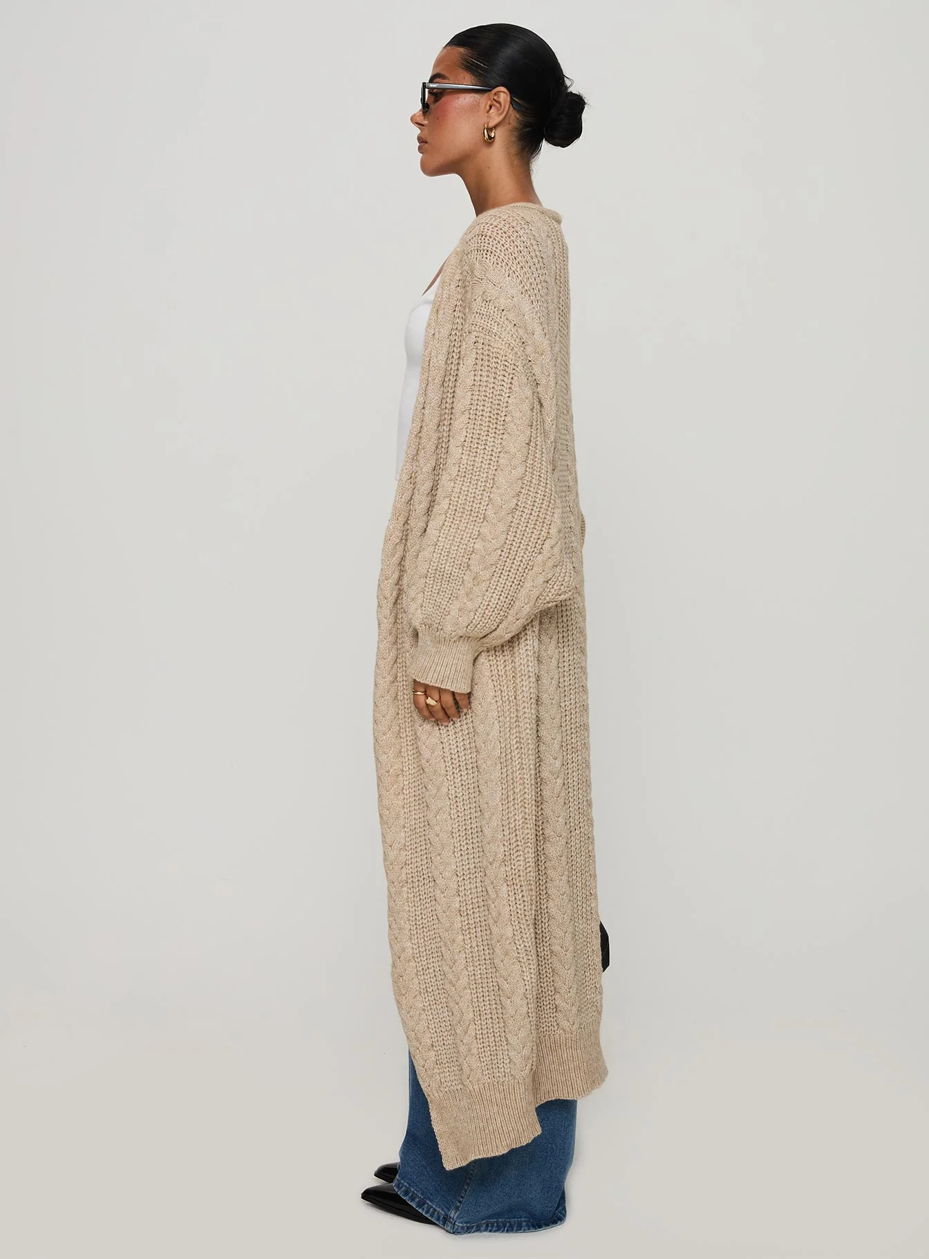 Orkid Cable Knit Cardigan Beige - Image 3