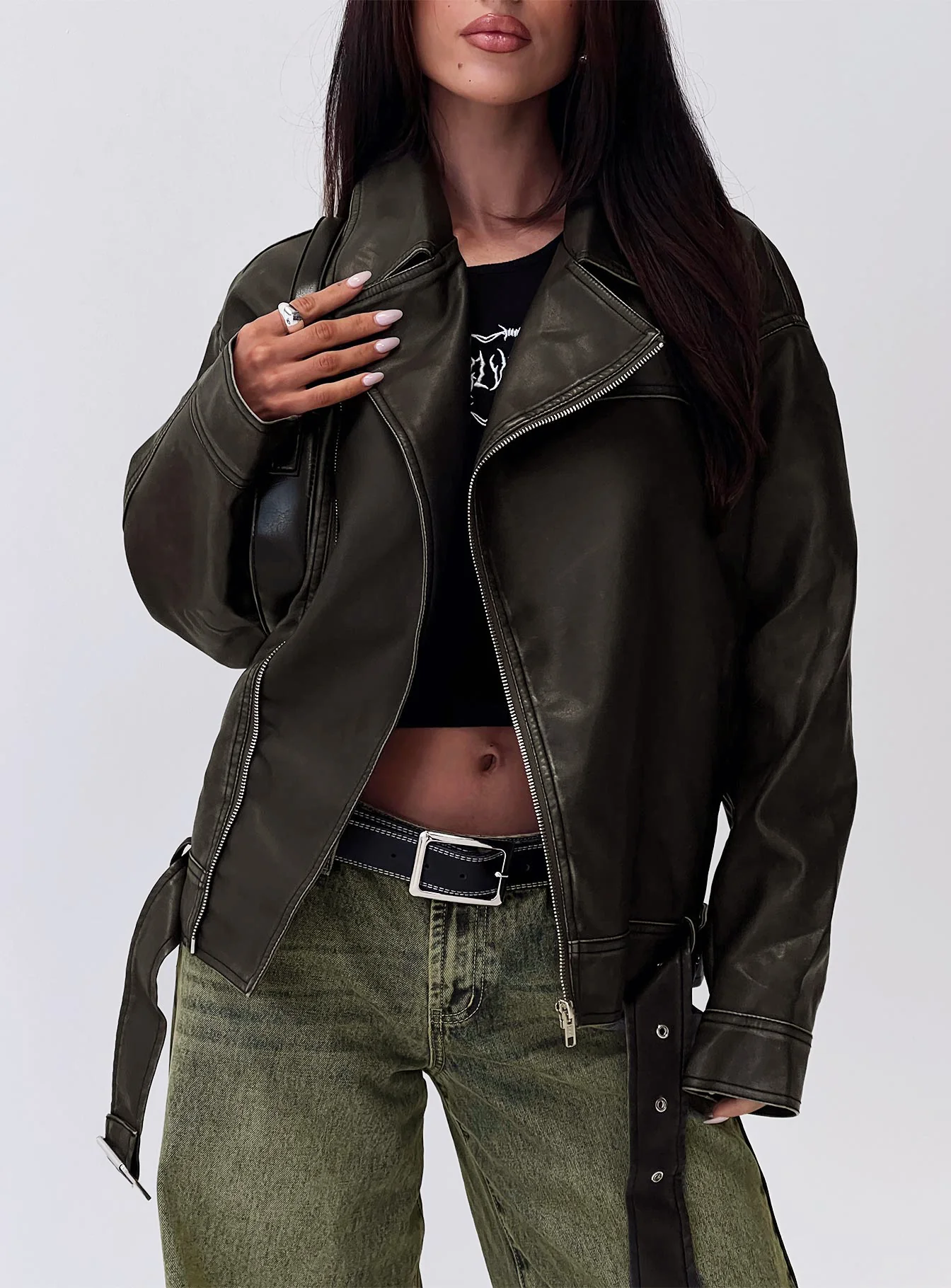 Aldrich Oversized Boyfriend Biker Jacket Washed Grey - Image 7