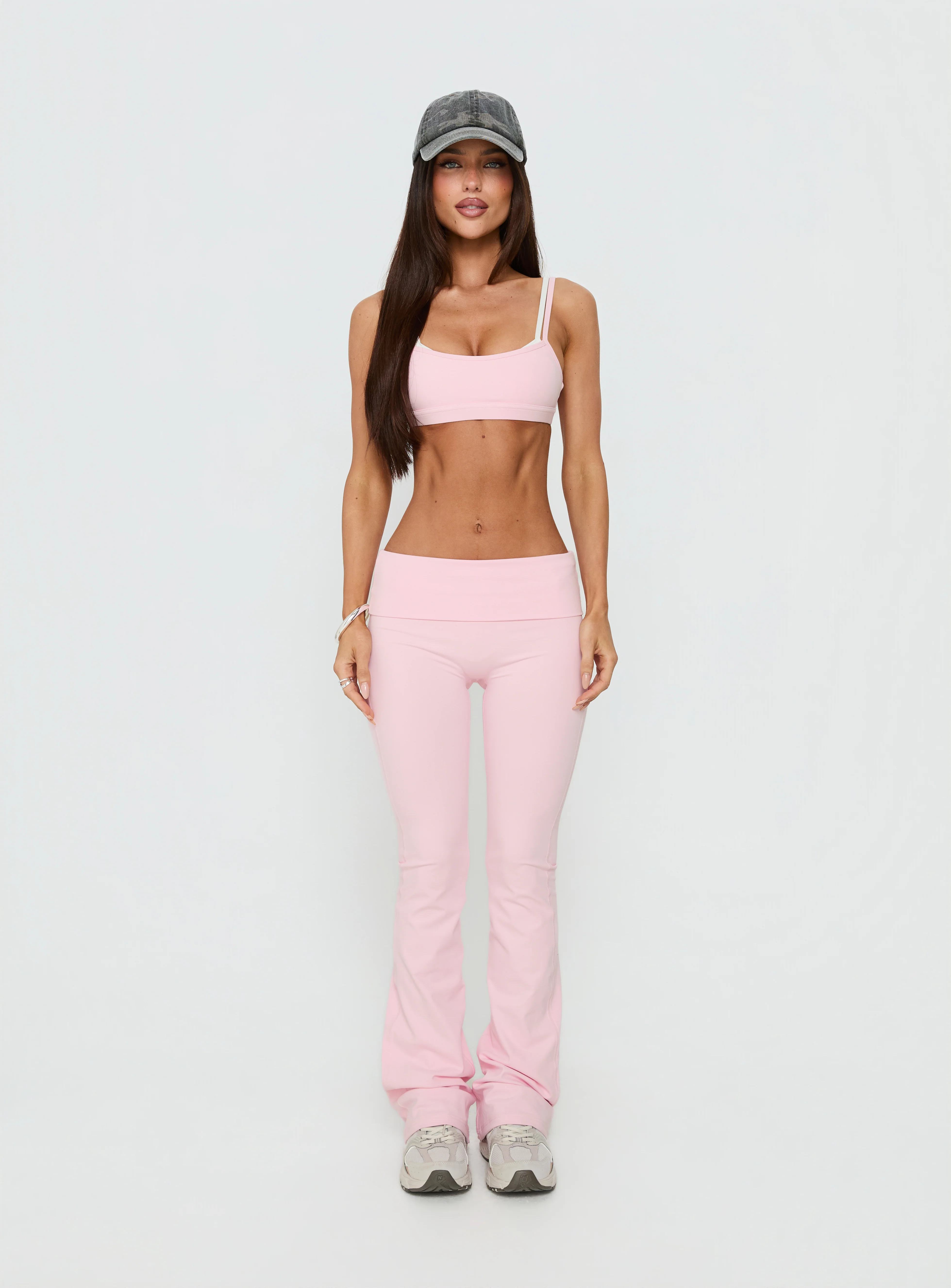 Pace Setter Active Foldover Waist Flared Leggings Pink - Image 9