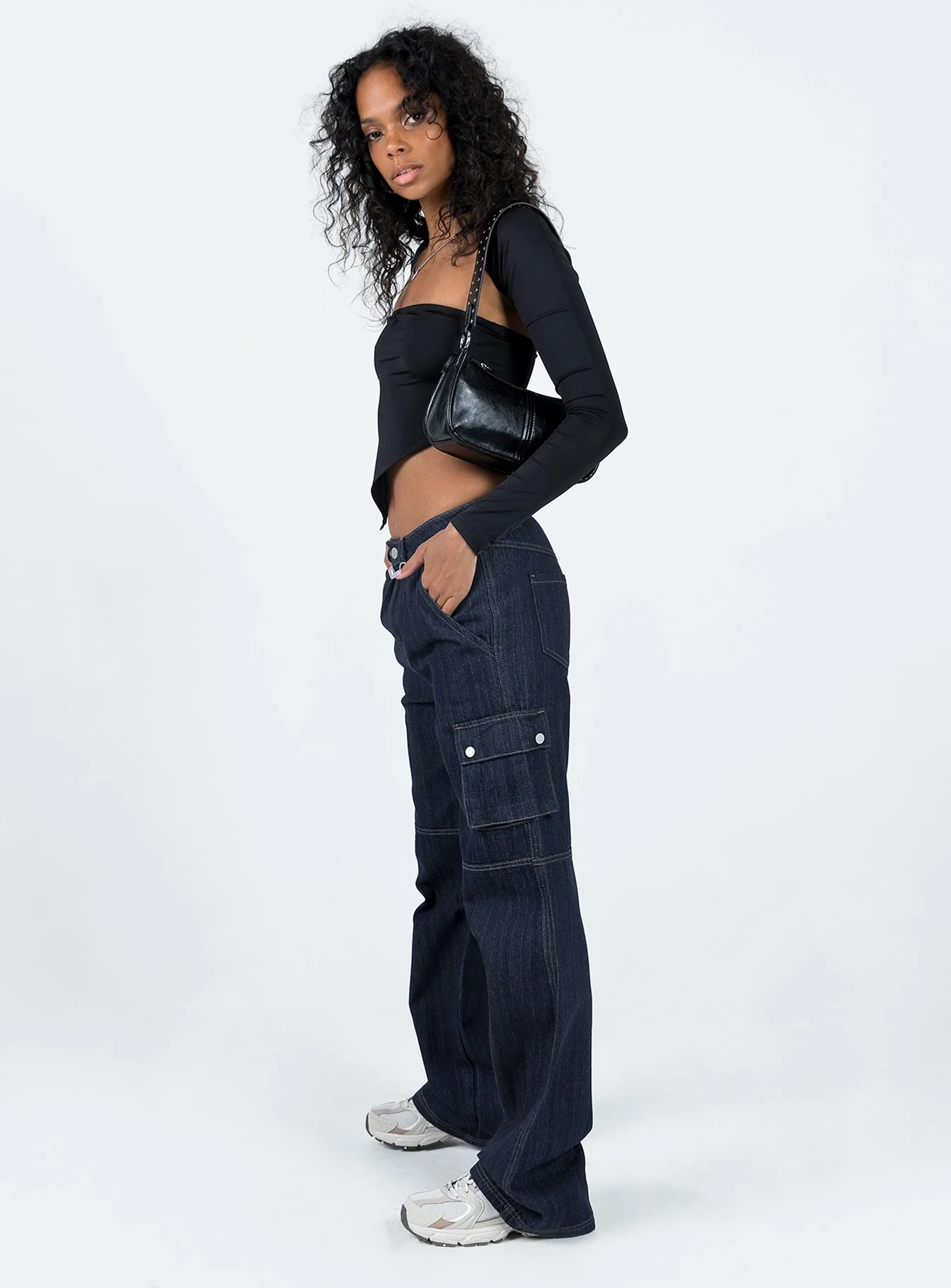 Paige Mid Rise Baggy Cargo Jeans Dark Wash - Image 4