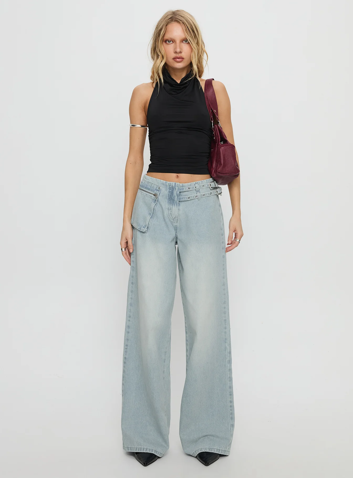 Paltrow Mid Rise Wide Leg Cargo Jeans Faded Blue Wash - Image 7