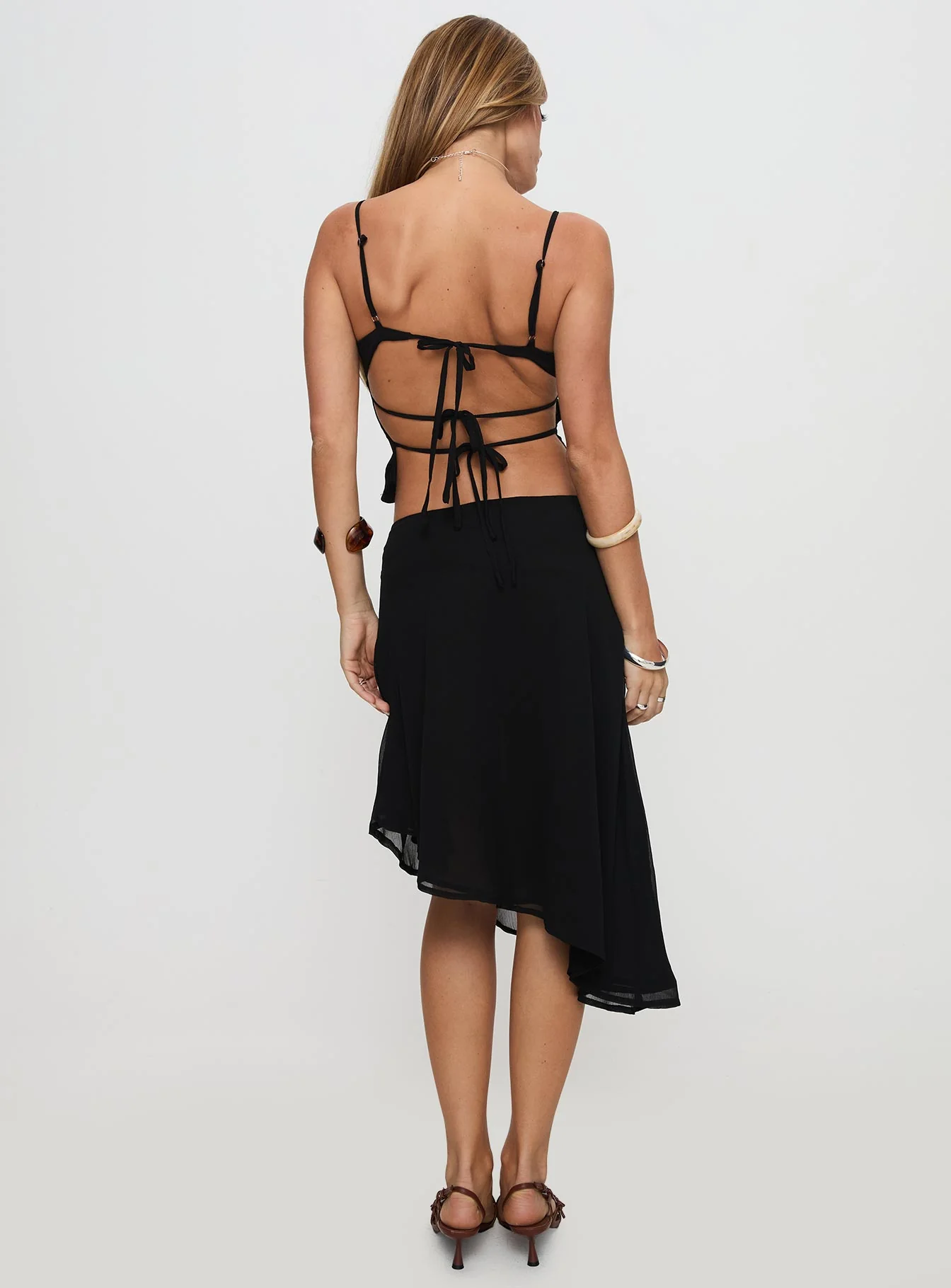 Pappilion Asymmetrical Midi Skirt Black - Image 4