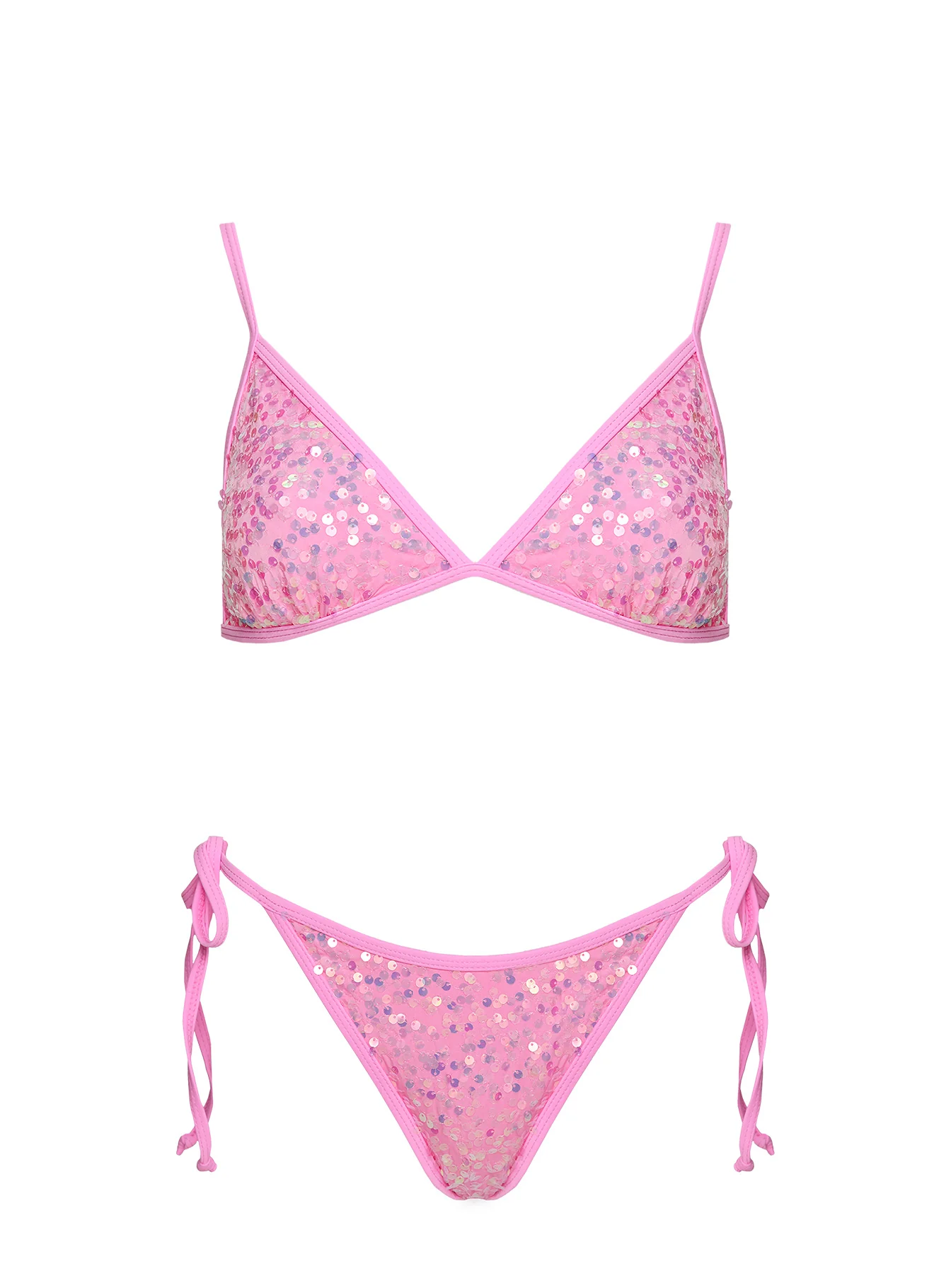 Passiona Sequin Tie Side Bikini Bottom Pink - Image 5