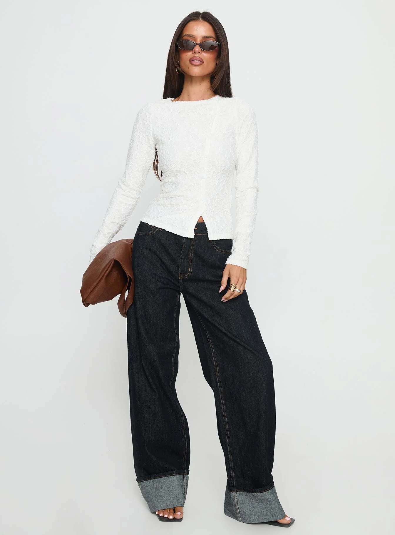 Passoni Long Sleeve Lace Top White - Image 3
